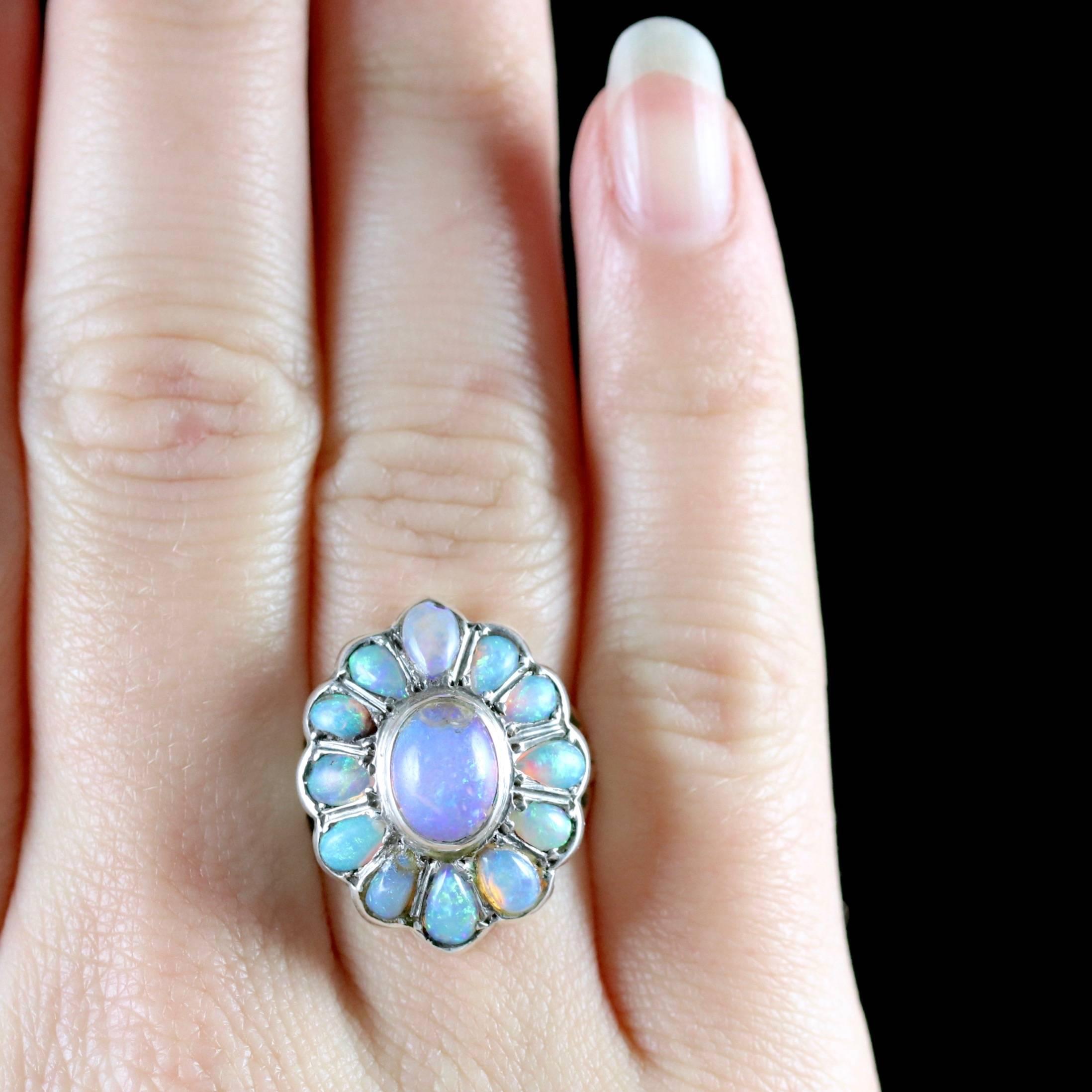 Antique French Victorian Opal Silver Cluster Ring, circa 1900 5
