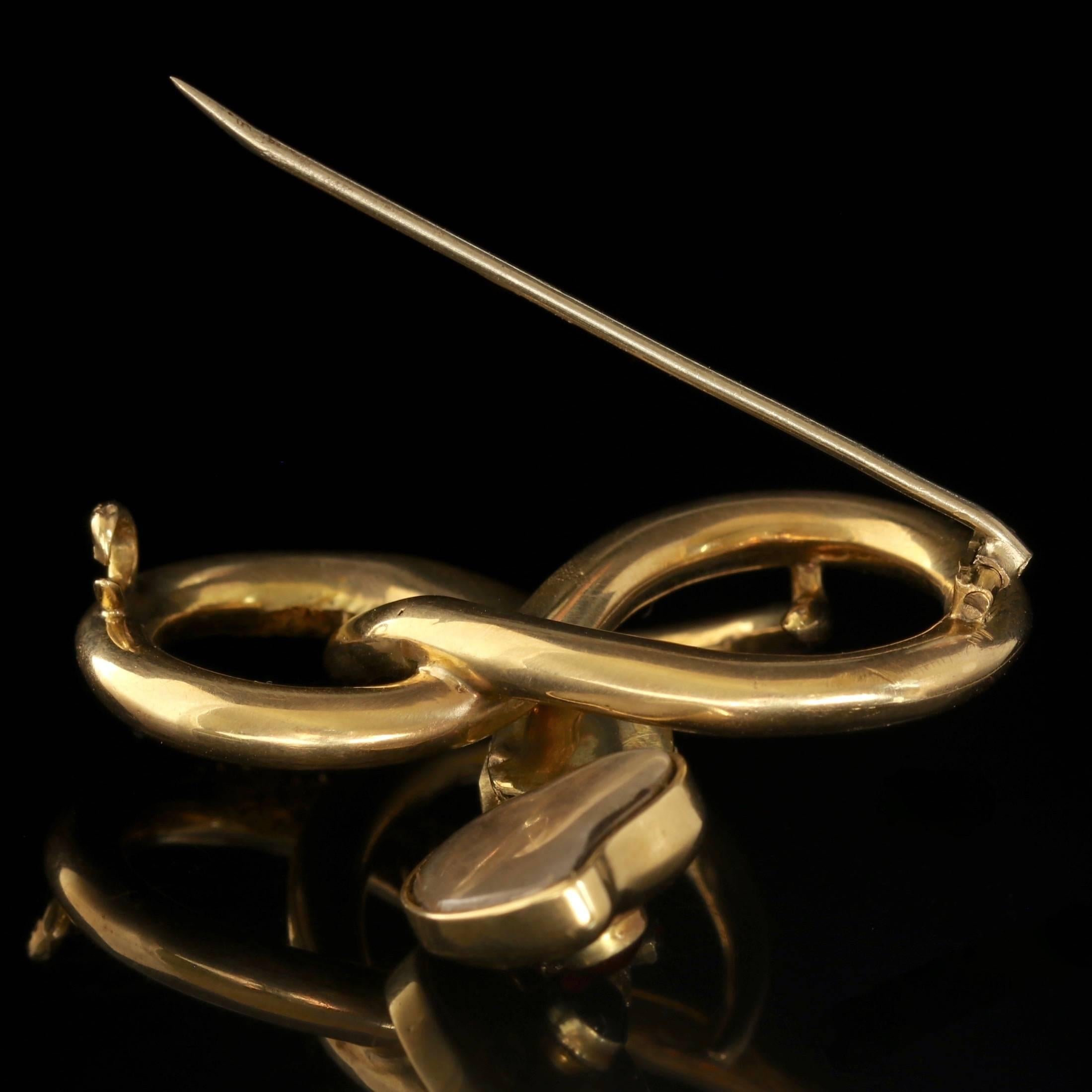 Antique Georgian 18 Carat Gold Garnet Snake Brooch Mourning Witches Heart 2