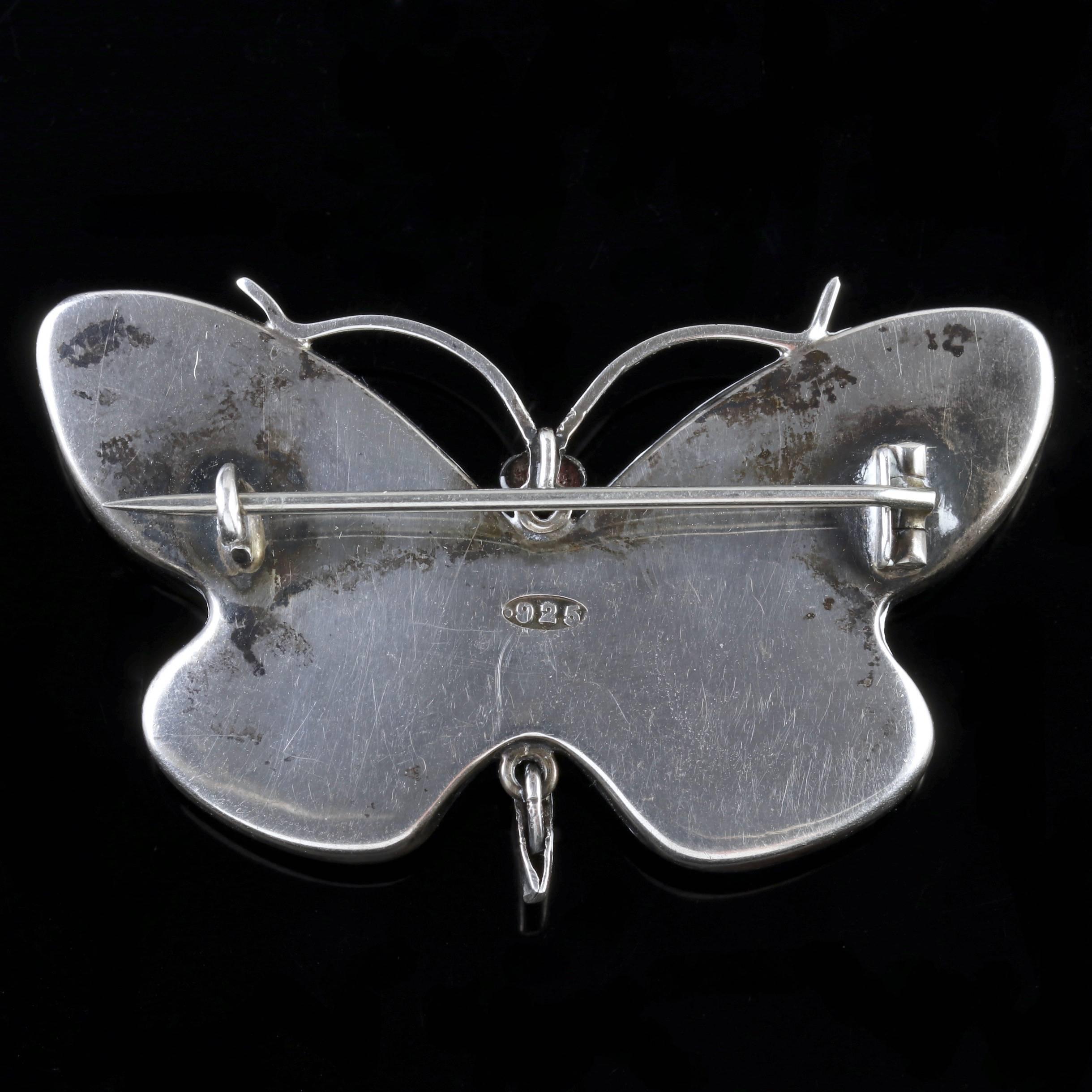 Women's Antique Victorian Butterfly Winged Silver Butterfly Brooch, circa 1900