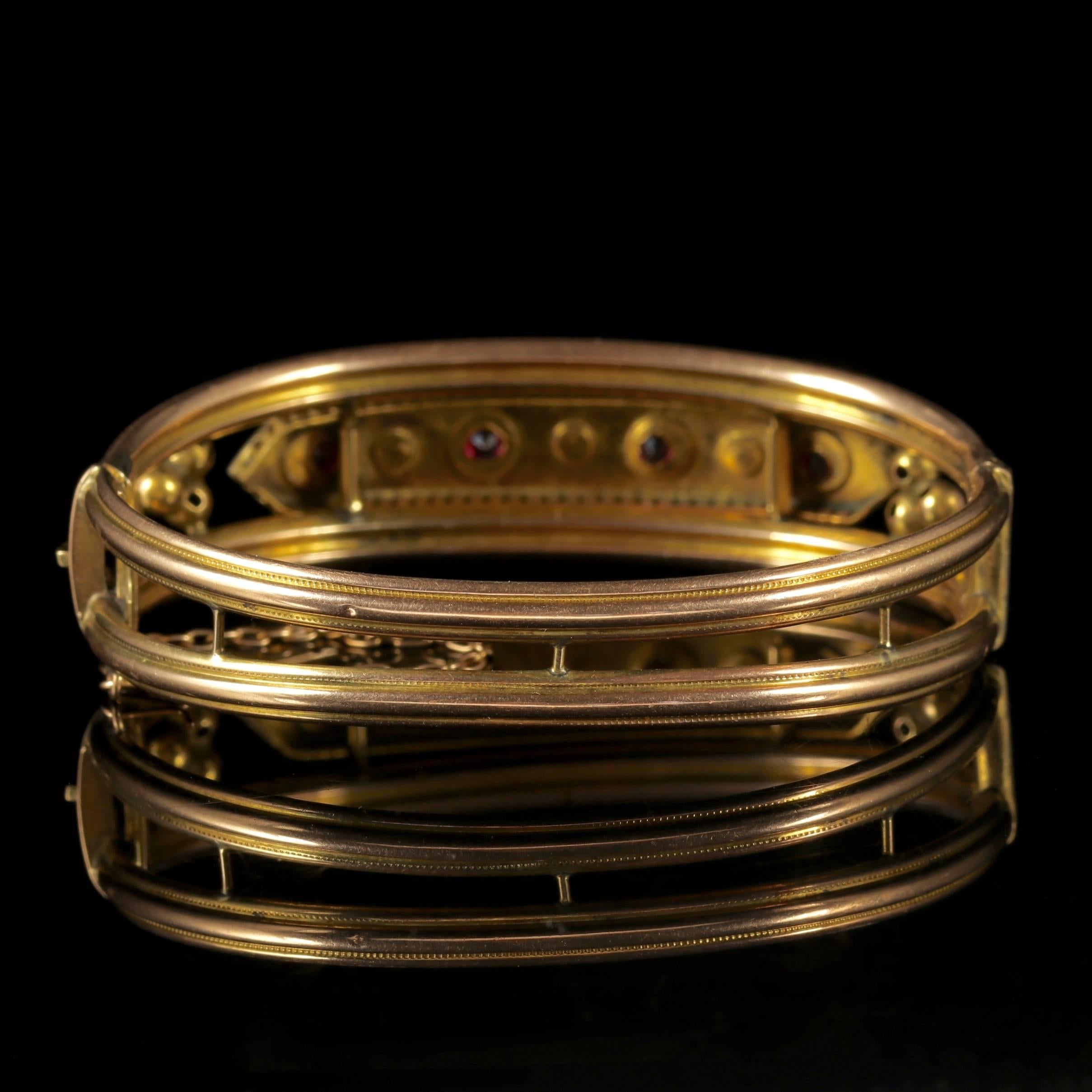 Antique Victorian 9 Carat Gold Star Set Ruby Diamond Bangle, circa 1900 1