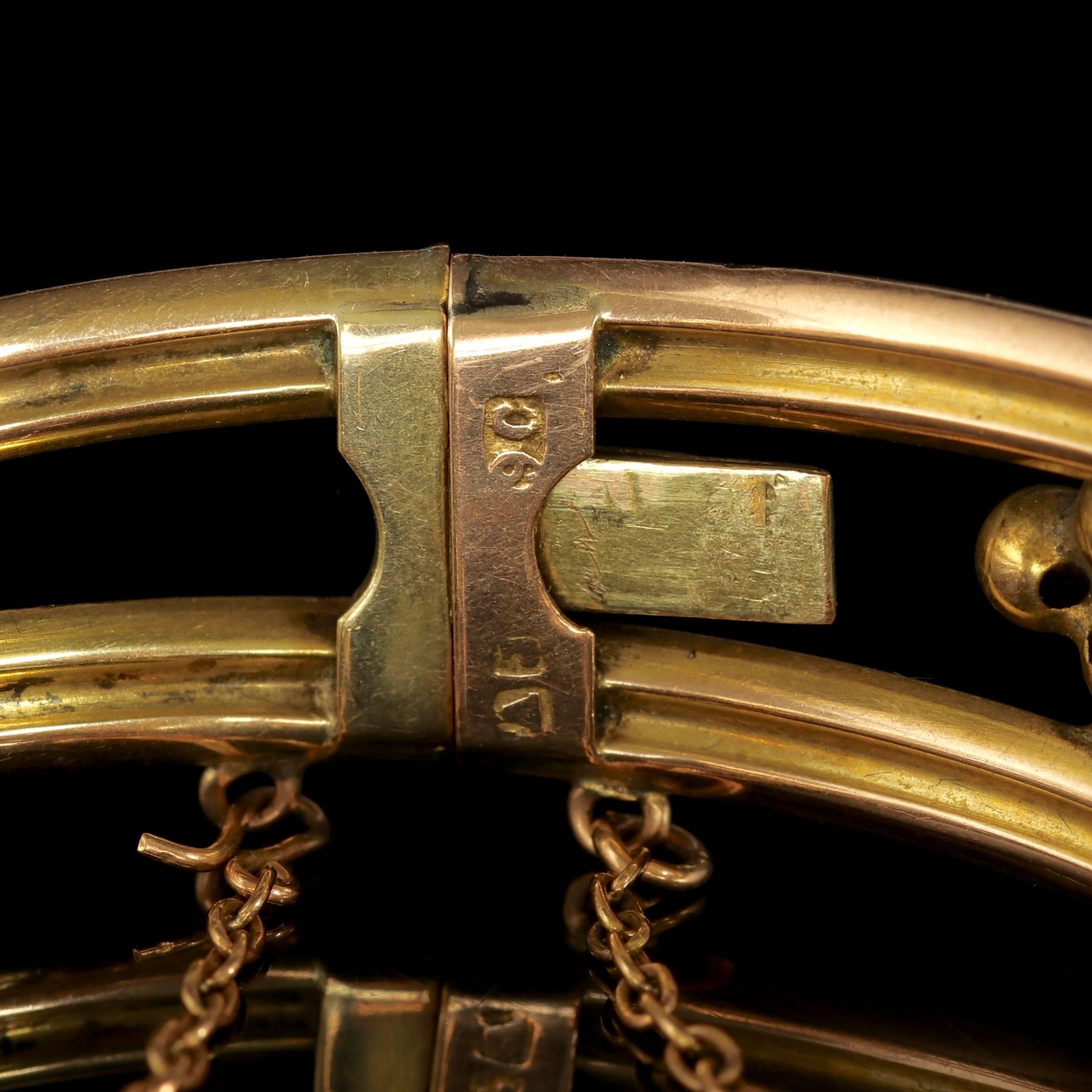 Antique Victorian 9 Carat Gold Star Set Ruby Diamond Bangle, circa 1900 3