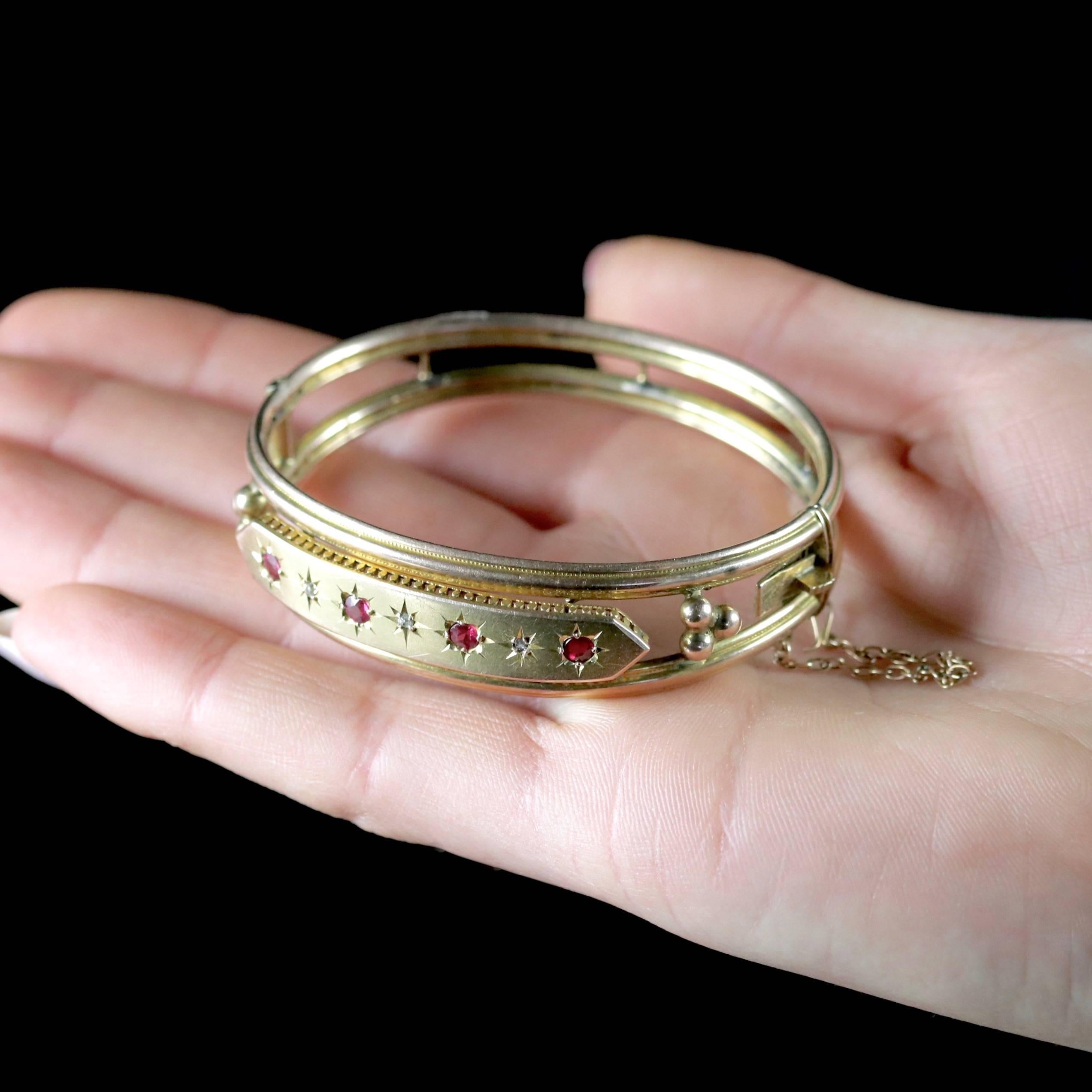 Antique Victorian 9 Carat Gold Star Set Ruby Diamond Bangle, circa 1900 6