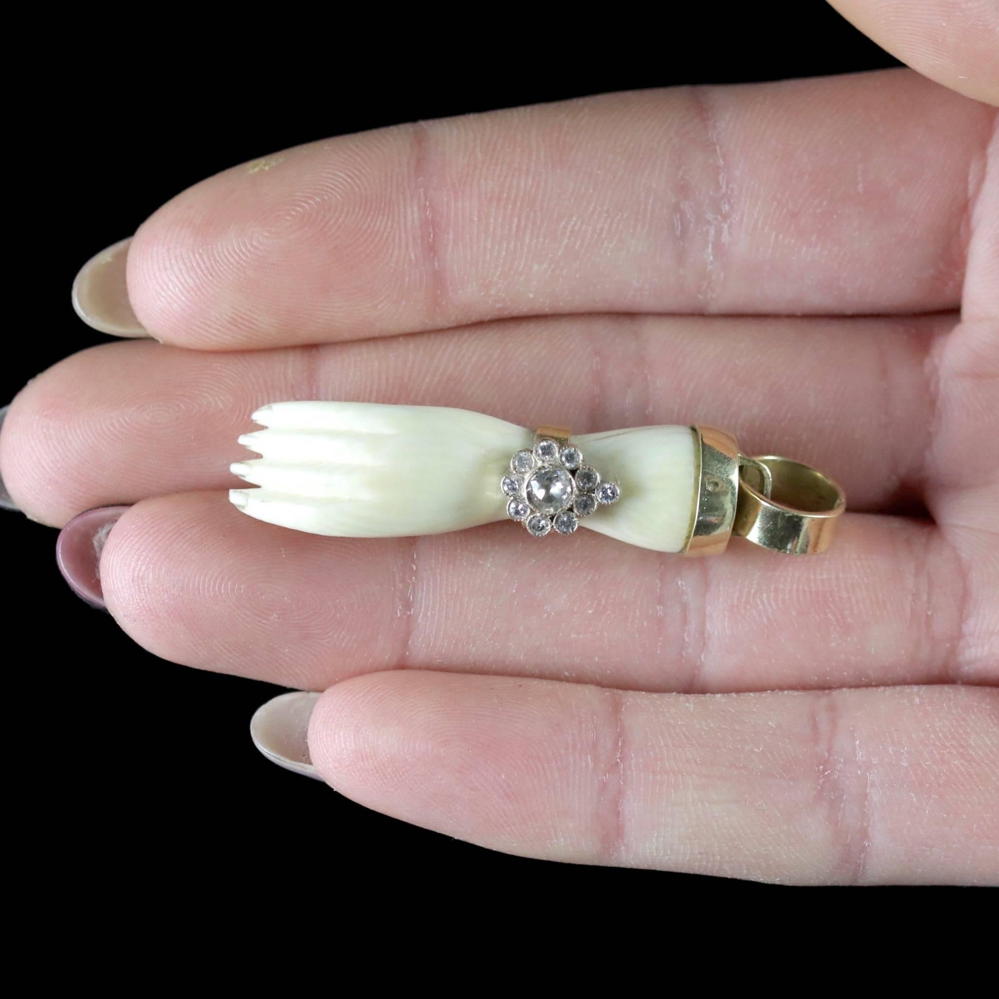 Antique Georgian Hand-Carved Diamond Mudra Bone Pendant, circa 1760 2