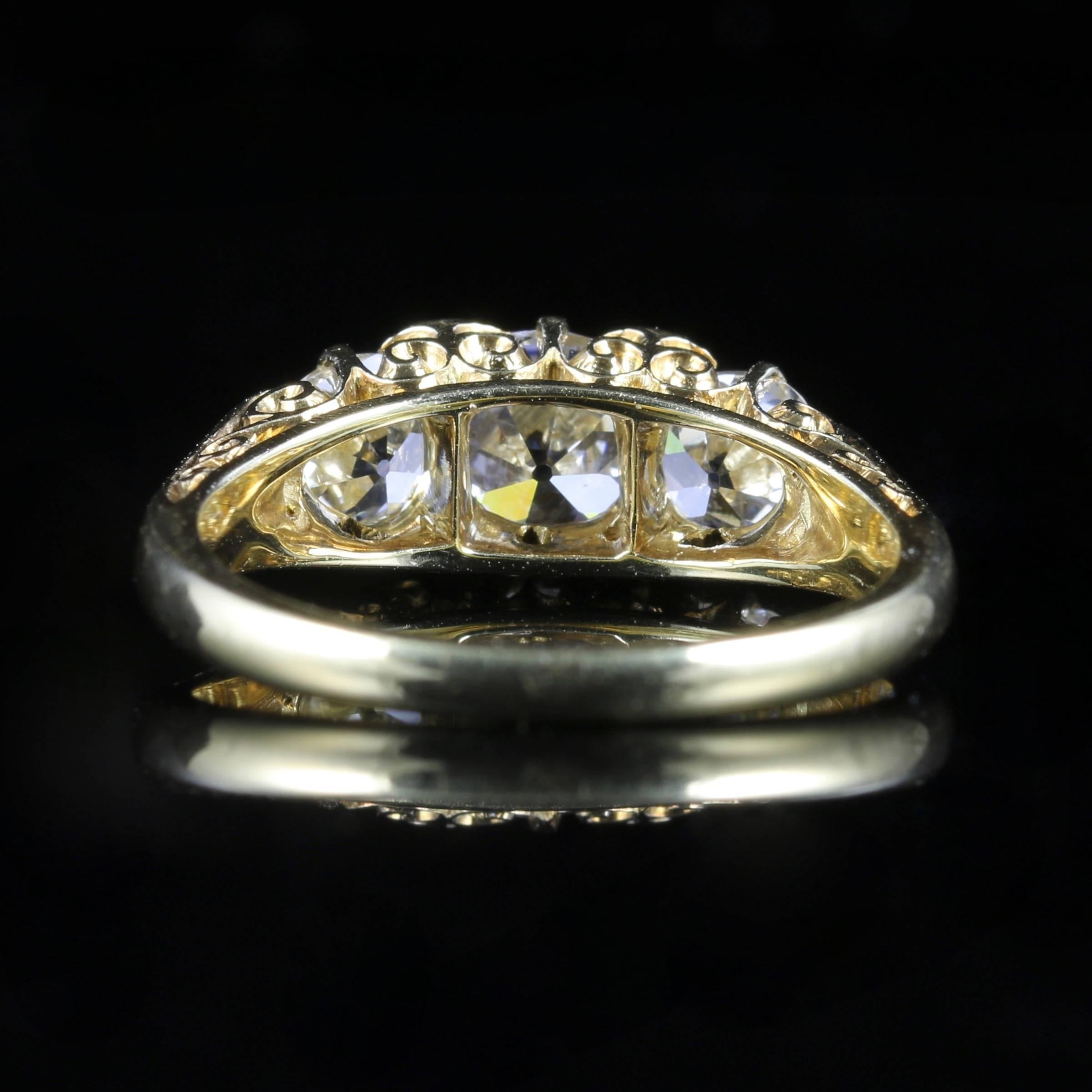 Cushion Cut Antique Victorian Diamond Gold Trilogy Ring Circa 1880