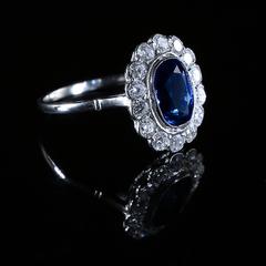Antique Edwardian Sapphire Diamond Ring Platinum, circa 1900