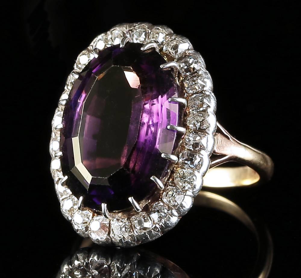 Antique Victorian Amethyst Diamond Ring, circa 1900 16 Carat Amethyst ...