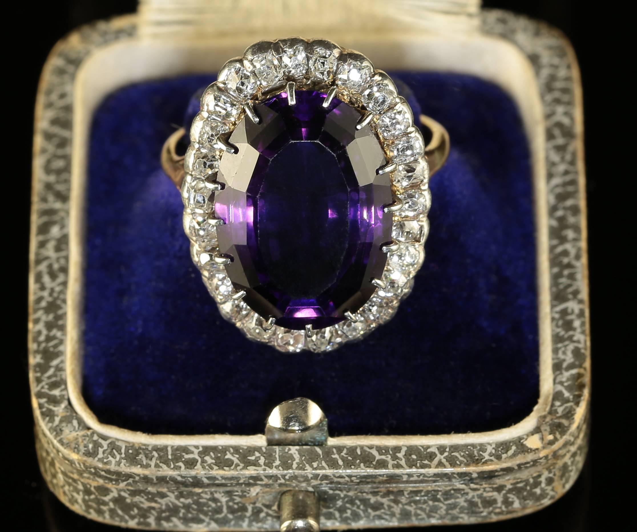 Antique Victorian Amethyst Diamond Ring, circa 1900 16 Carat Amethyst In Excellent Condition For Sale In Lancaster, Lancashire