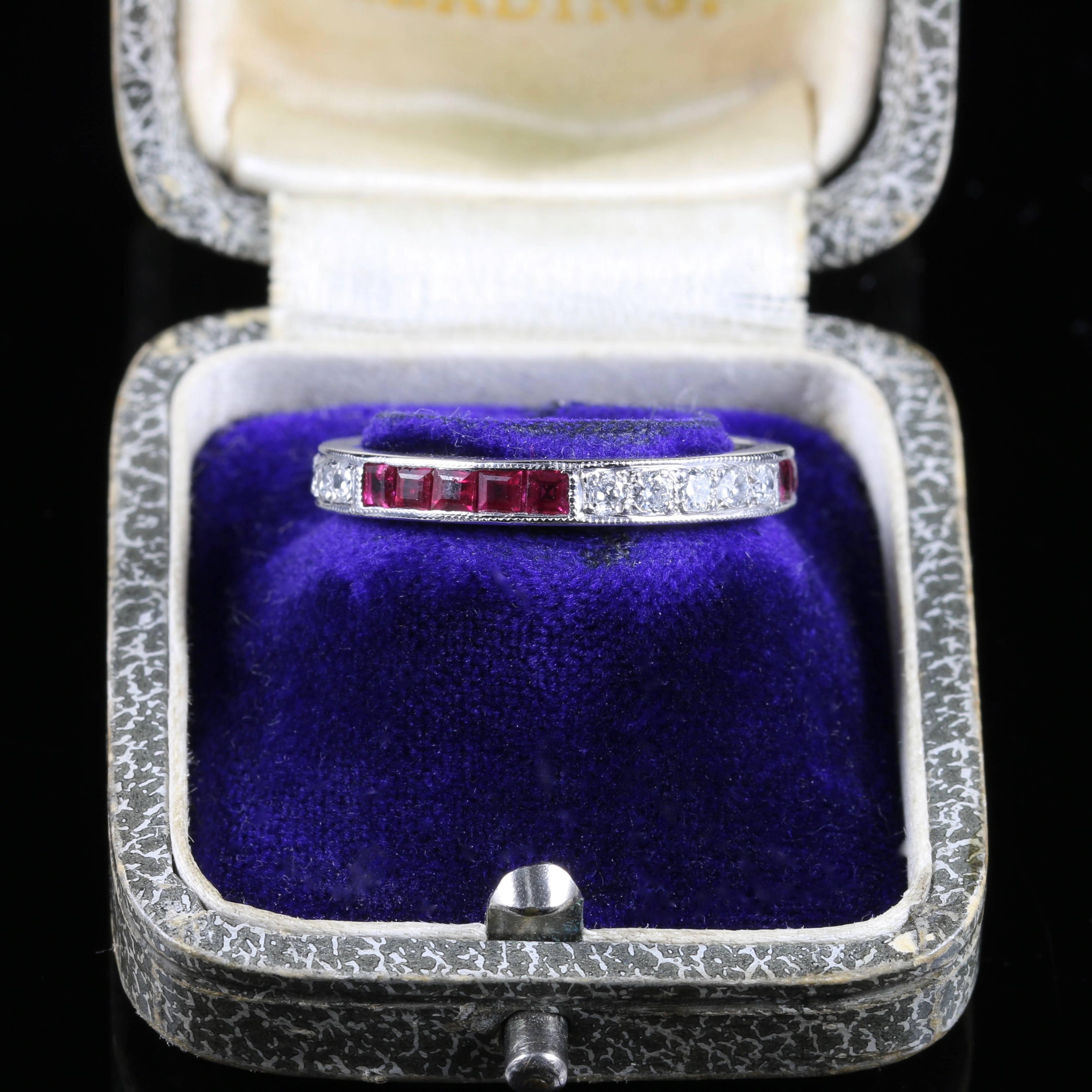 Victorian Ruby Diamond Eternity Ring 18 Carat White Gold Old Cut Diamonds For Sale