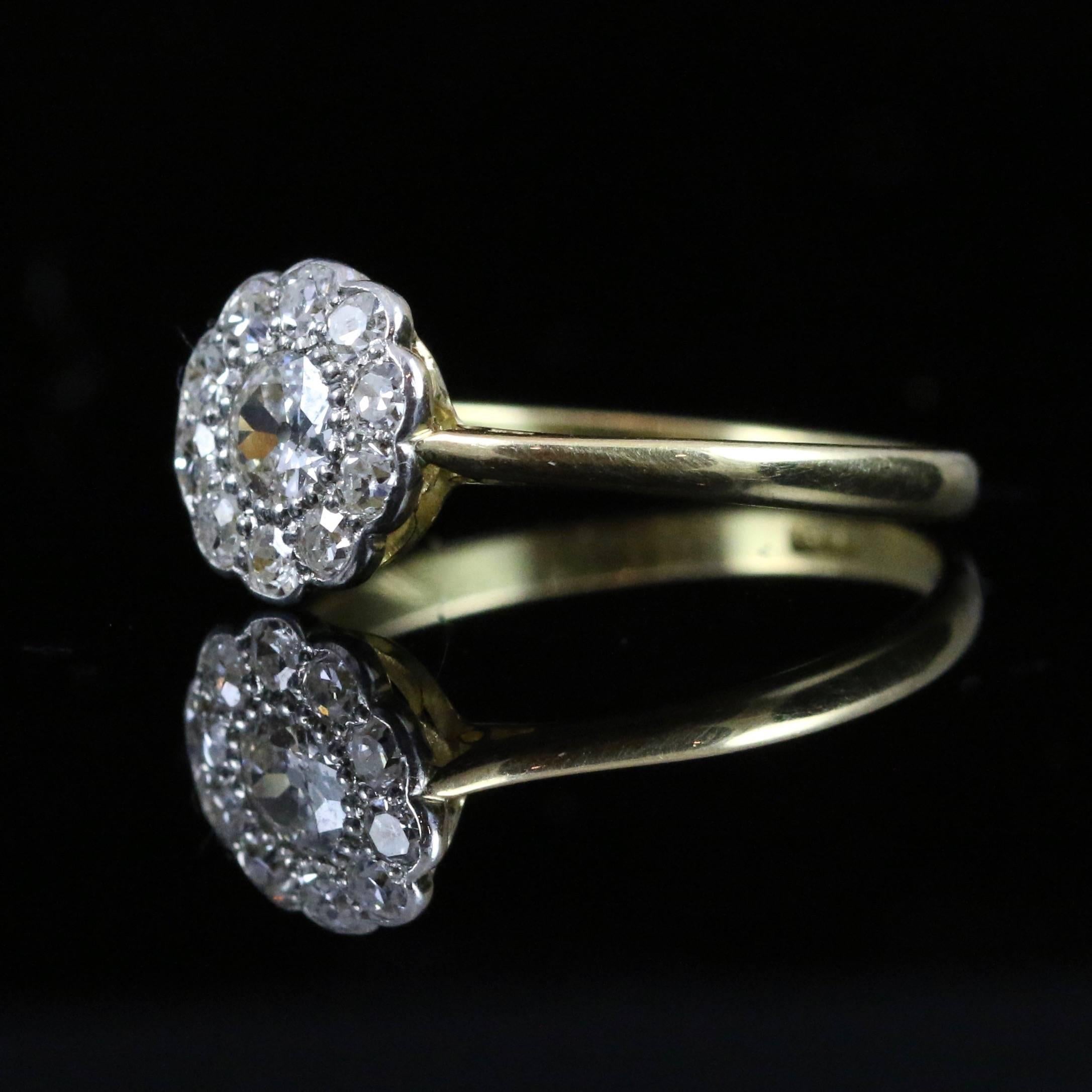 Antique Victorian Diamond Cluster Ring 18 Carat Gold 1 Carat of Diamonds In Excellent Condition In Lancaster, Lancashire