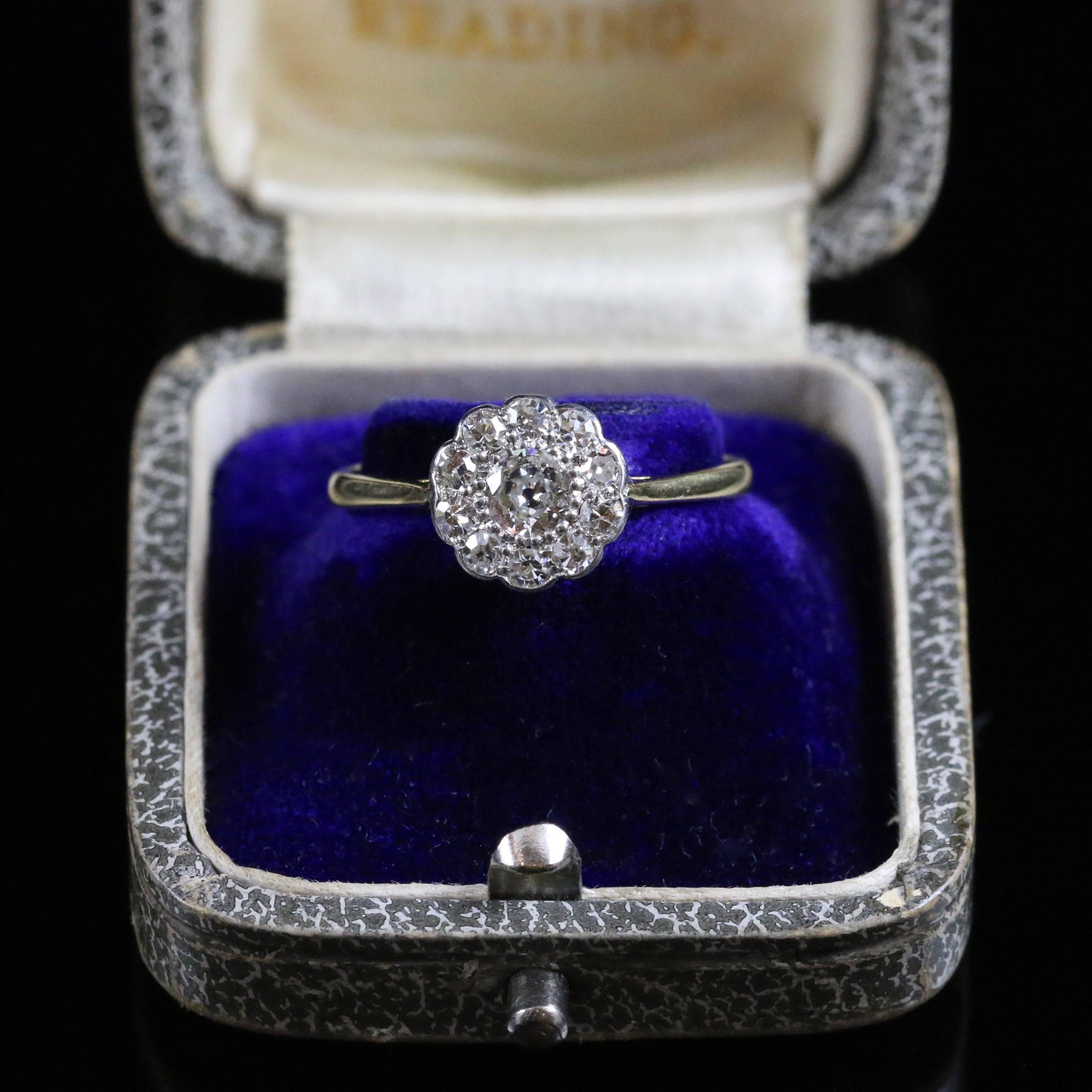 Women's Antique Victorian Diamond Cluster Ring 18 Carat Gold 1 Carat of Diamonds