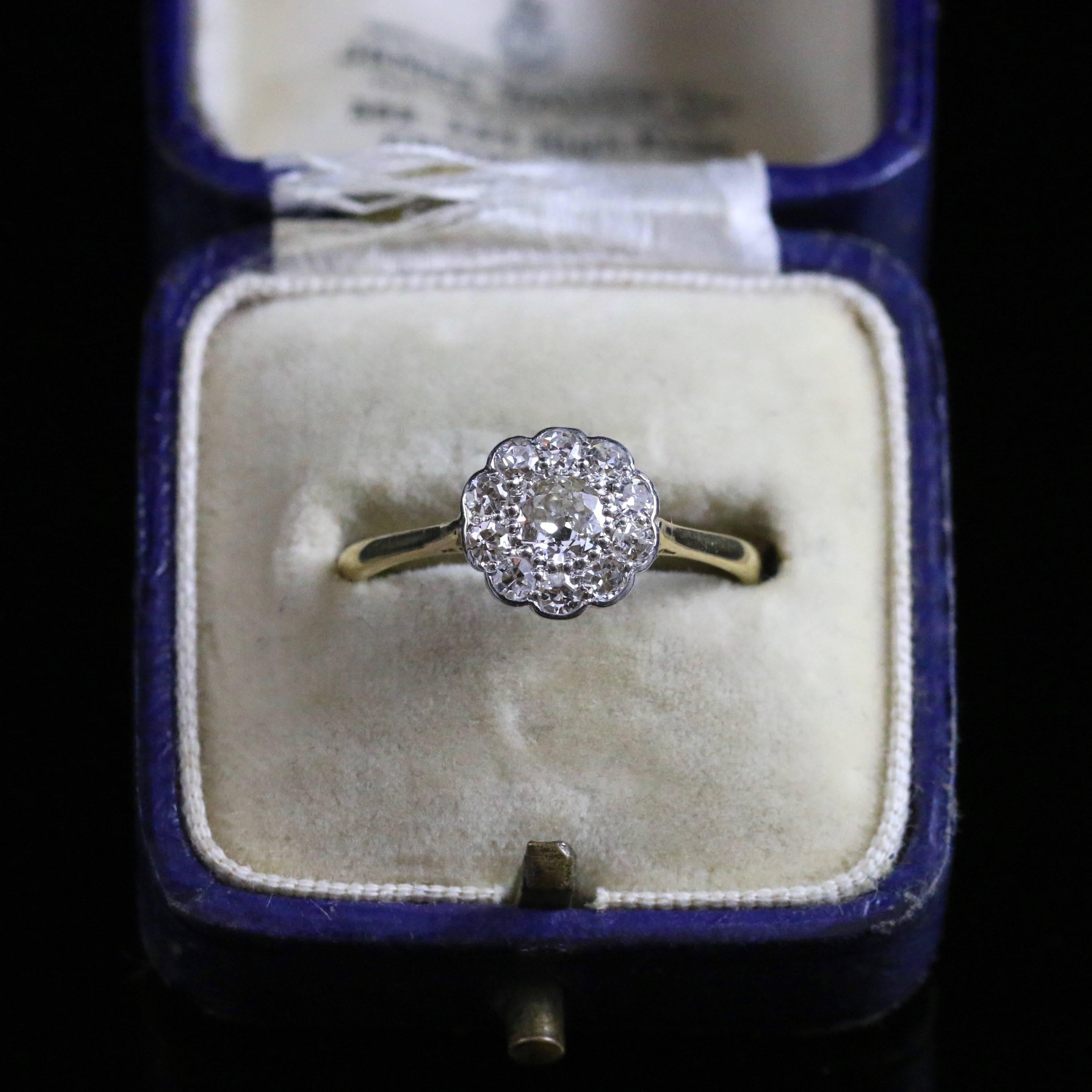 Antique Victorian Diamond Cluster Ring 18 Carat Gold 1 Carat of Diamonds 1