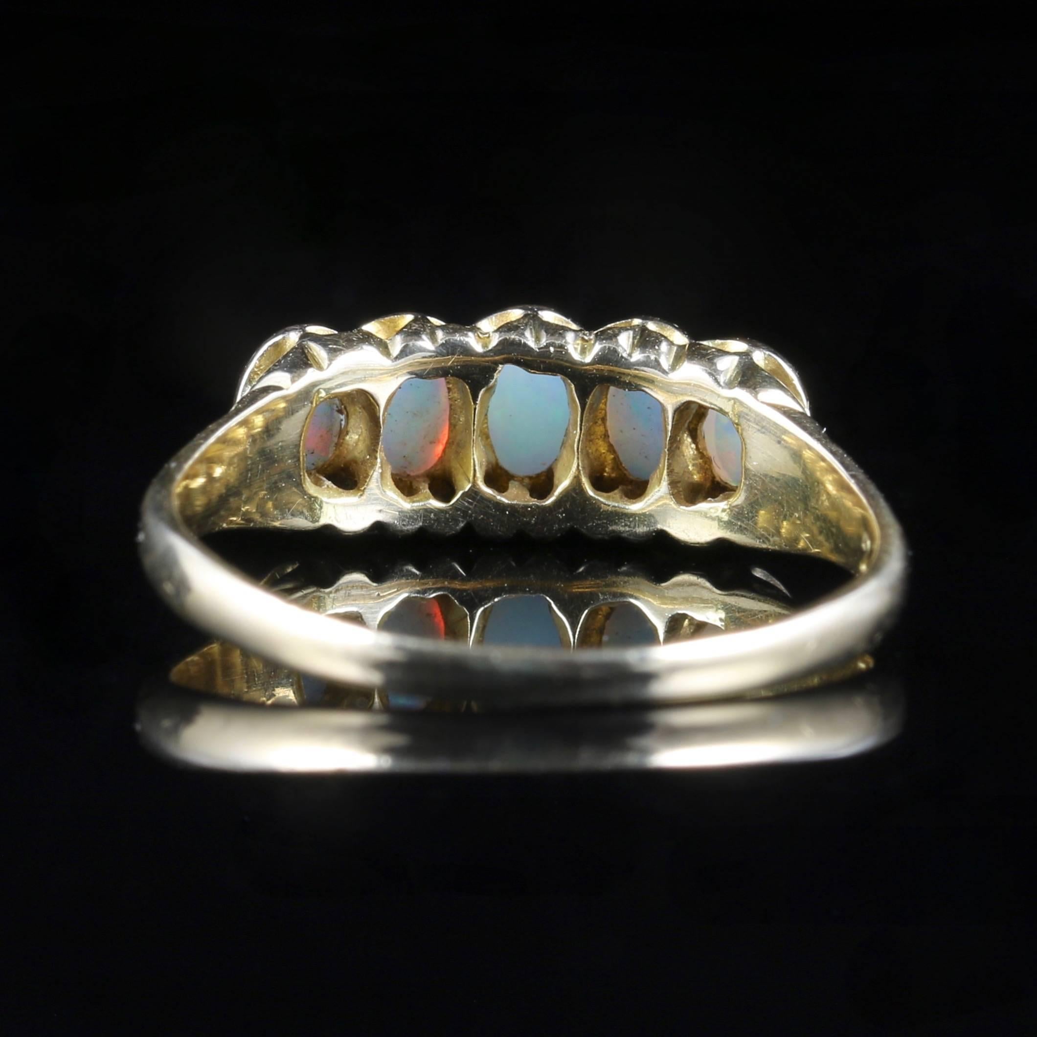 Antique Victorian Opal Ring circa 1880 Natural Opal 4