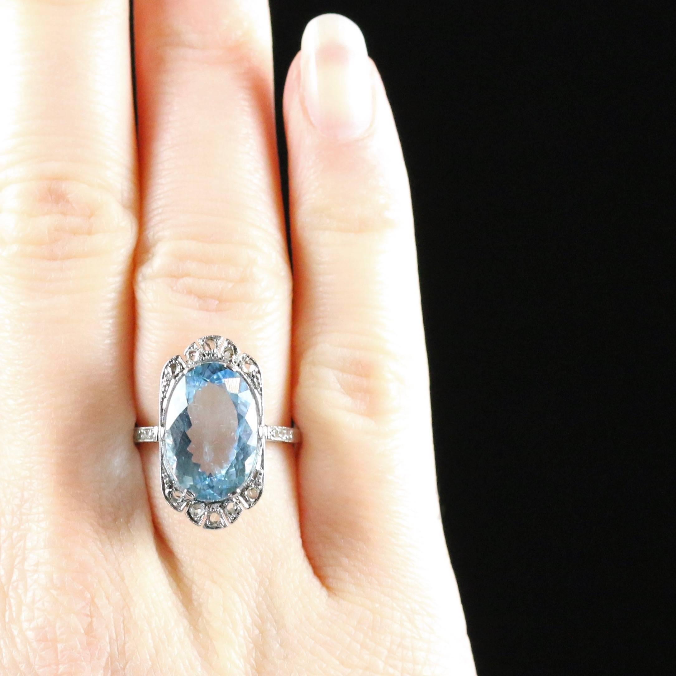 Women's Antique Edwardian Aquamarine Rose Cut Diamond White Gold Ring