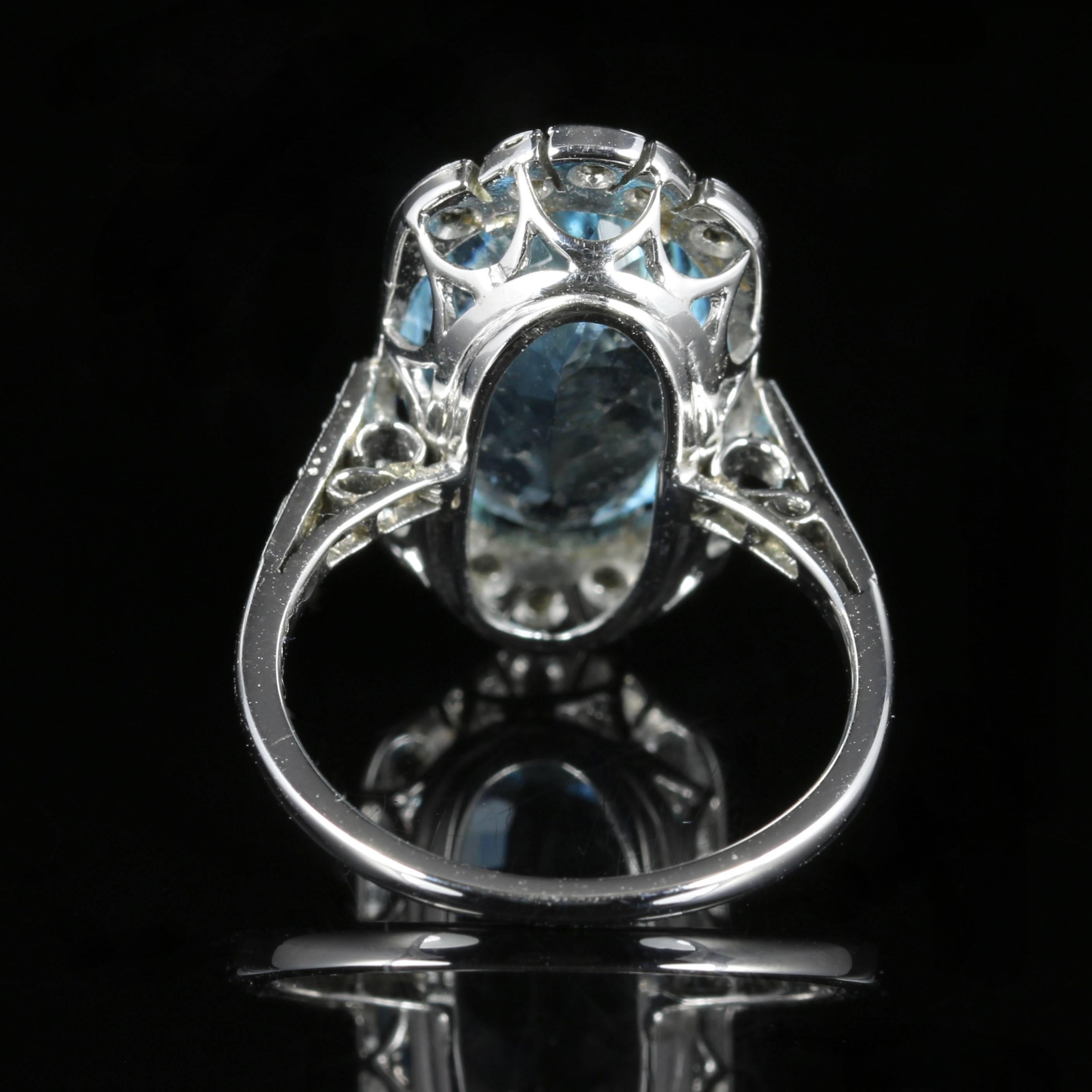 Antique Edwardian Aquamarine Rose Cut Diamond White Gold Ring In Excellent Condition In Lancaster, Lancashire