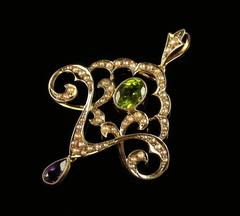 Antique Victorian Suffragette Pendant Amethyst Peridot Pearls, circa 1900