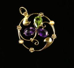 Antique Victorian Suffragette Amethyst Peridot Gold Pendant circa 1900