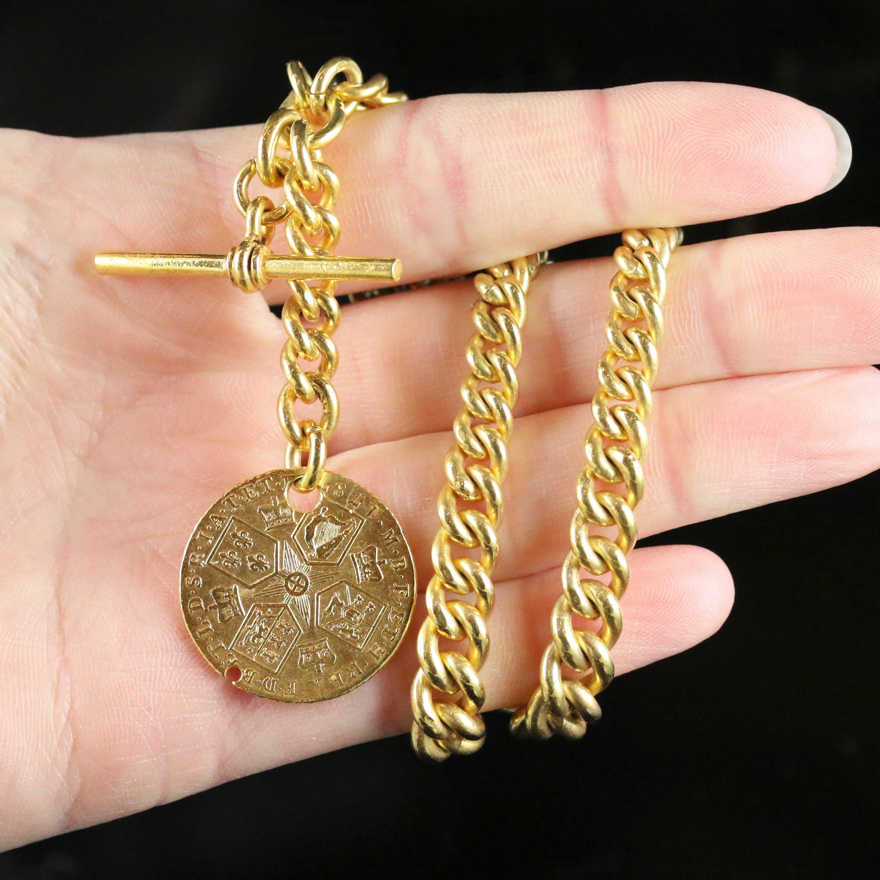 Antique Victorian Albert Chain Necklace with T Bar Coin Fob circa 1880 2