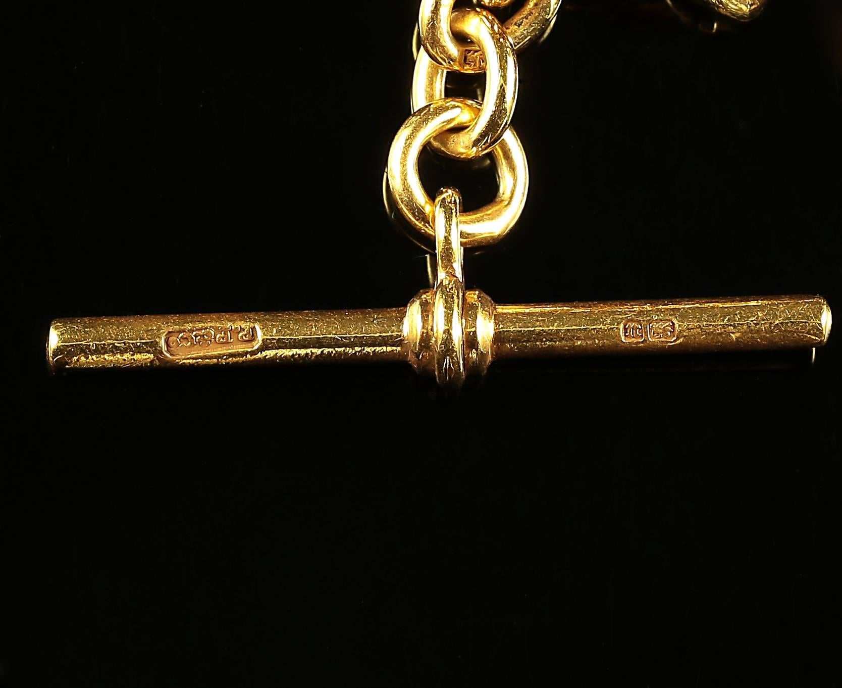 Women's or Men's Antique Victorian Albert Chain Necklace Gold T Bar Coin Fob circa 1880