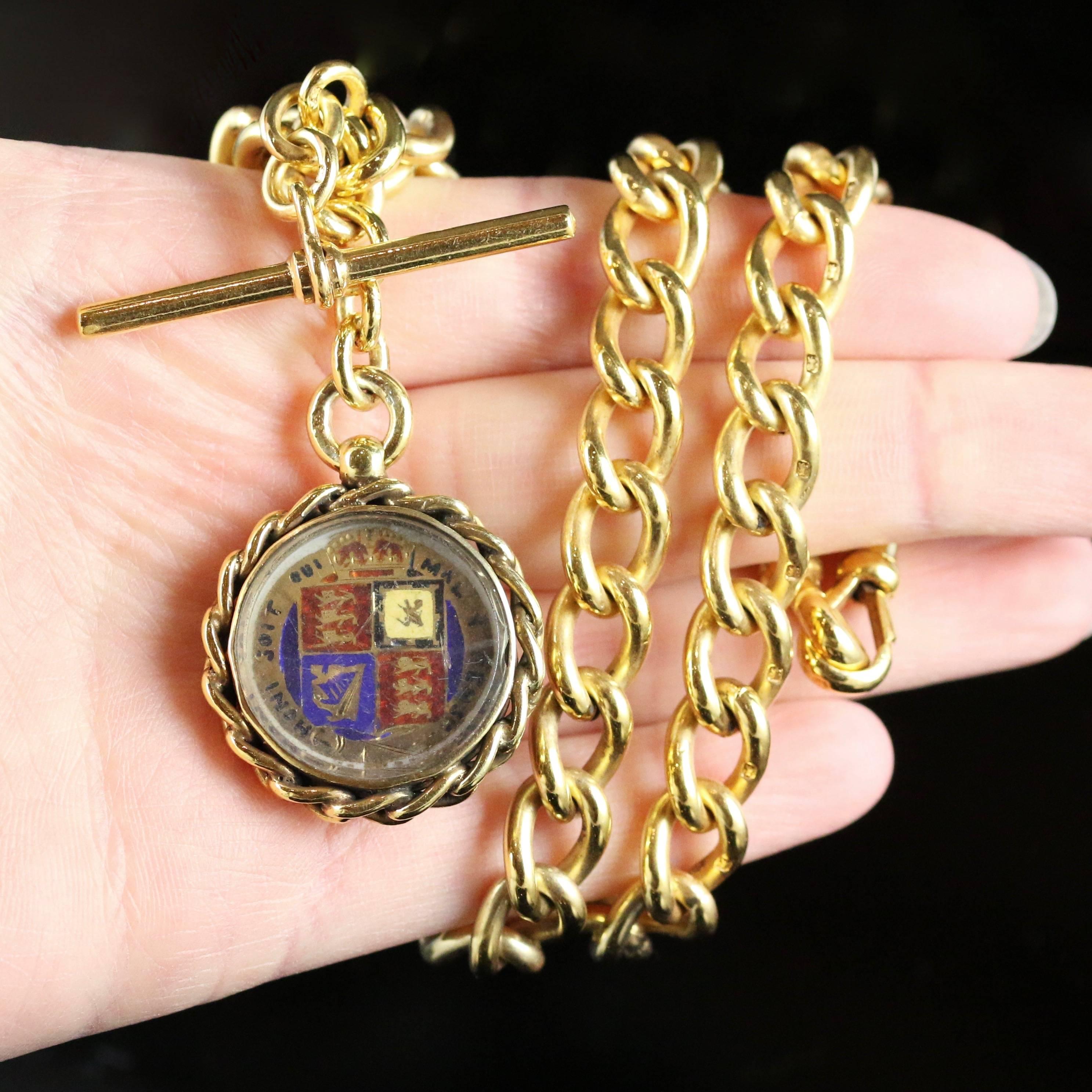 Antique Victorian Albert Chain Necklace Gold T Bar Coin Fob circa 1880 2