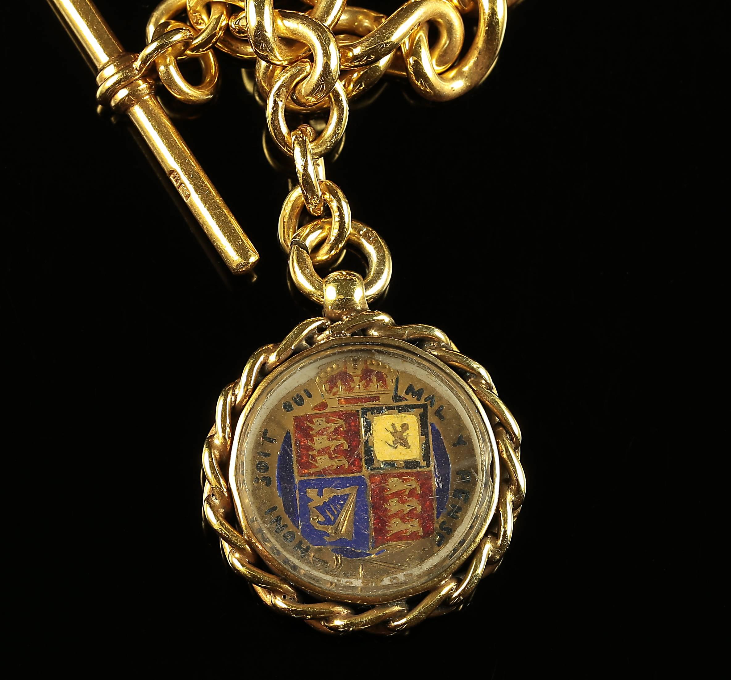 Antique Victorian Albert Chain Necklace Gold T Bar Coin Fob circa 1880 In Excellent Condition In Lancaster, Lancashire