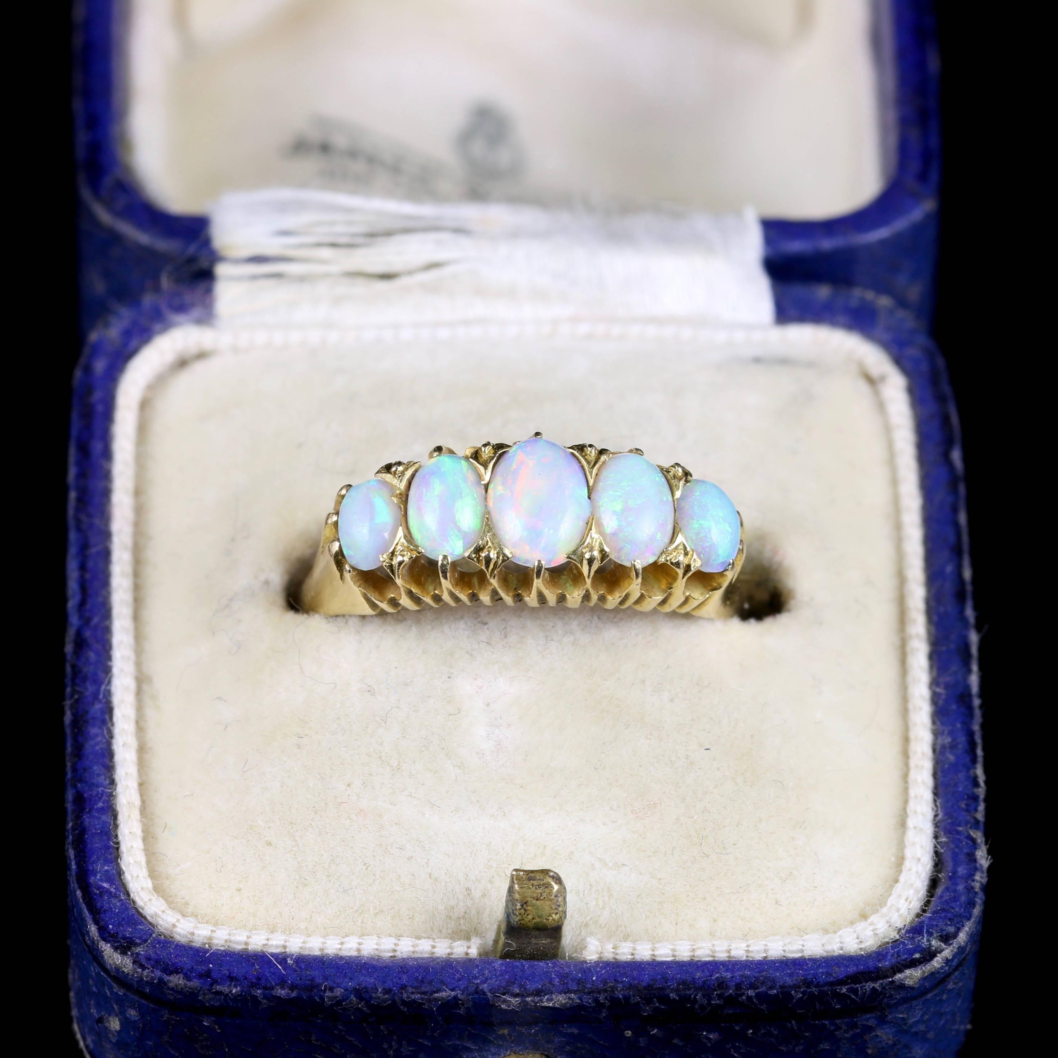 Antique Victorian Opal Five Stone Gold Ring circa 1880 1