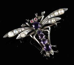 Antique Victorian Dragonfly Sterling Silver Brooch circa 1900