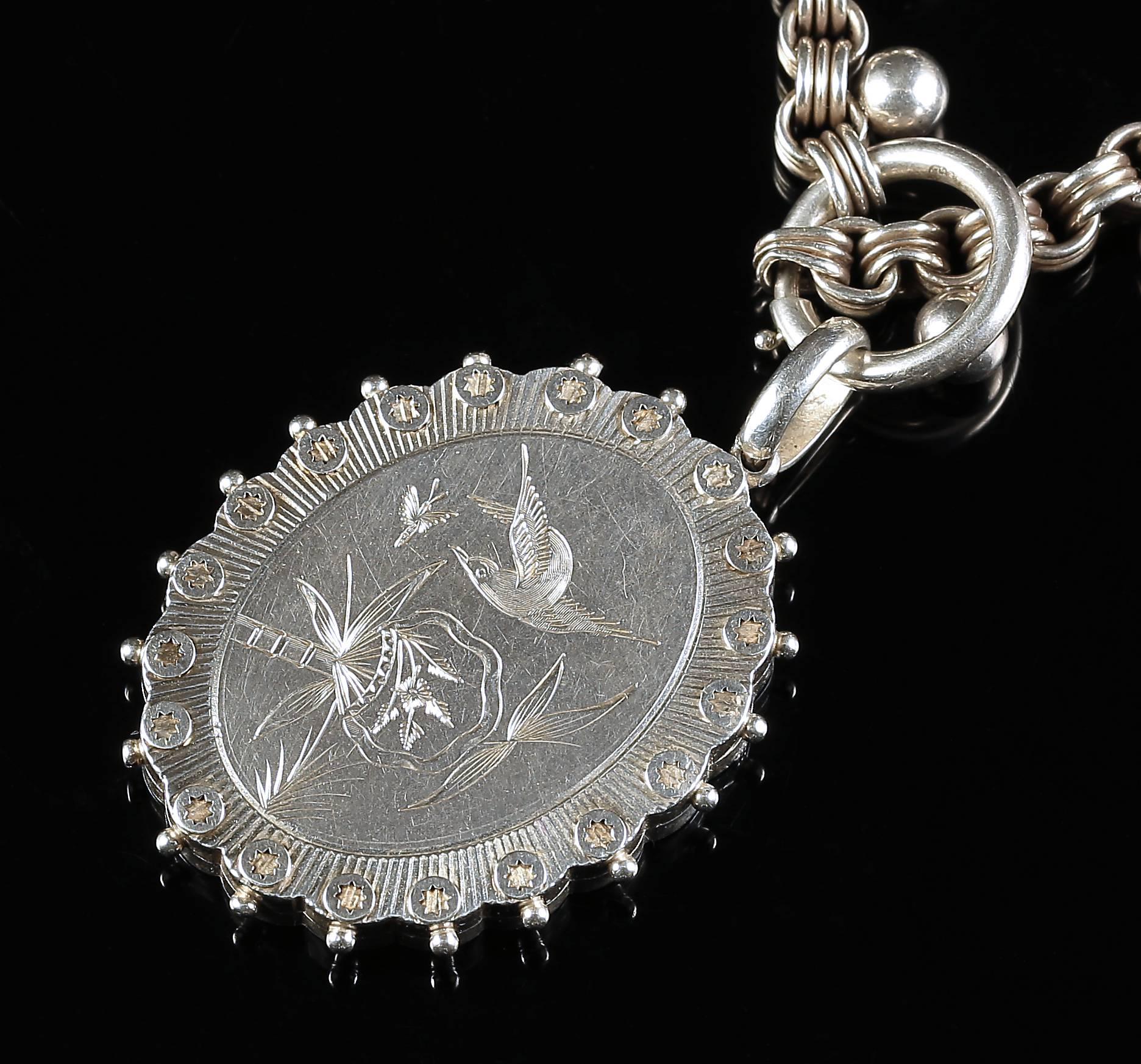 Victorian Antique Silver Locket Collar Necklace Dated Birmingham 1880