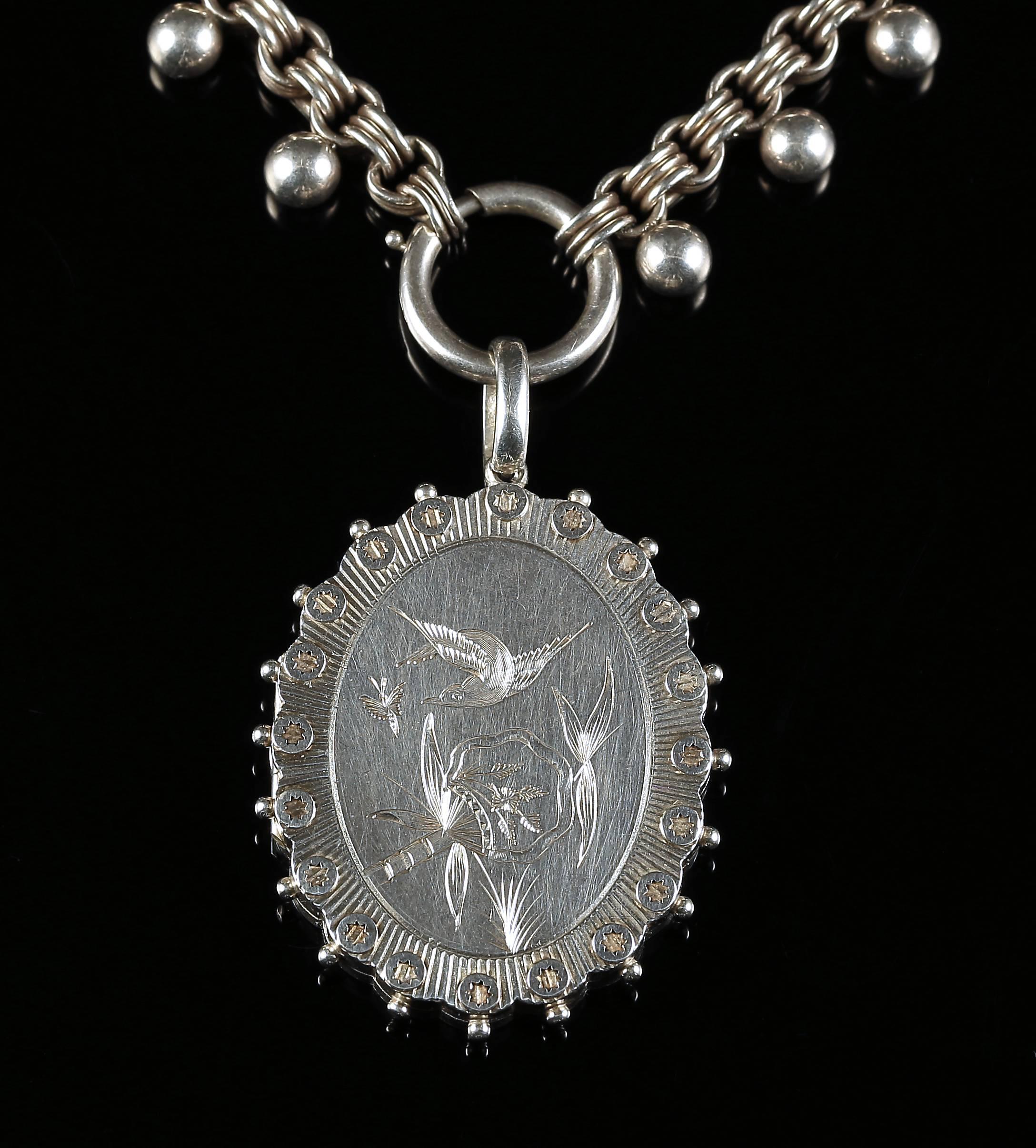 Women's Antique Silver Locket Collar Necklace Dated Birmingham 1880