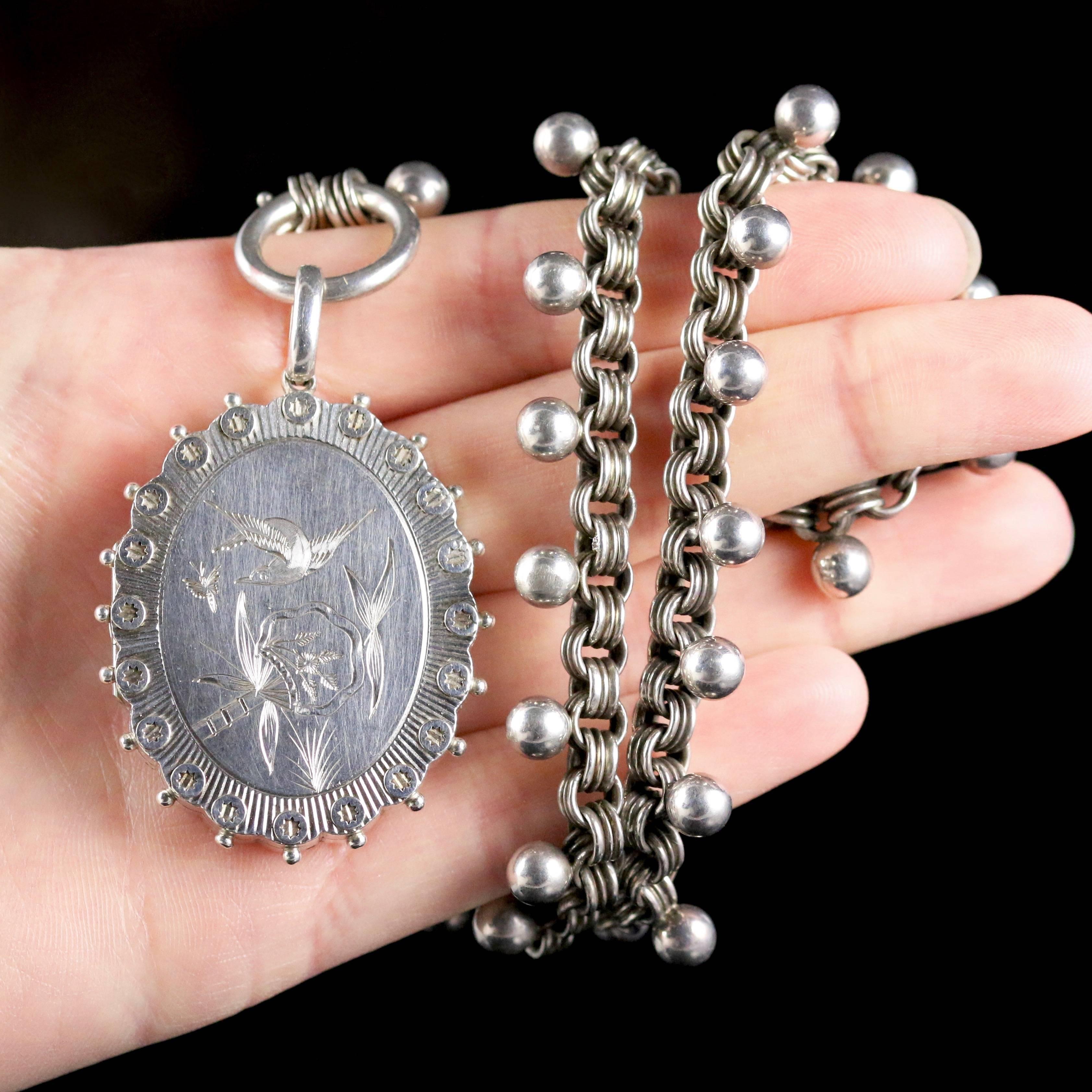 Antique Silver Locket Collar Necklace Dated Birmingham 1880 5
