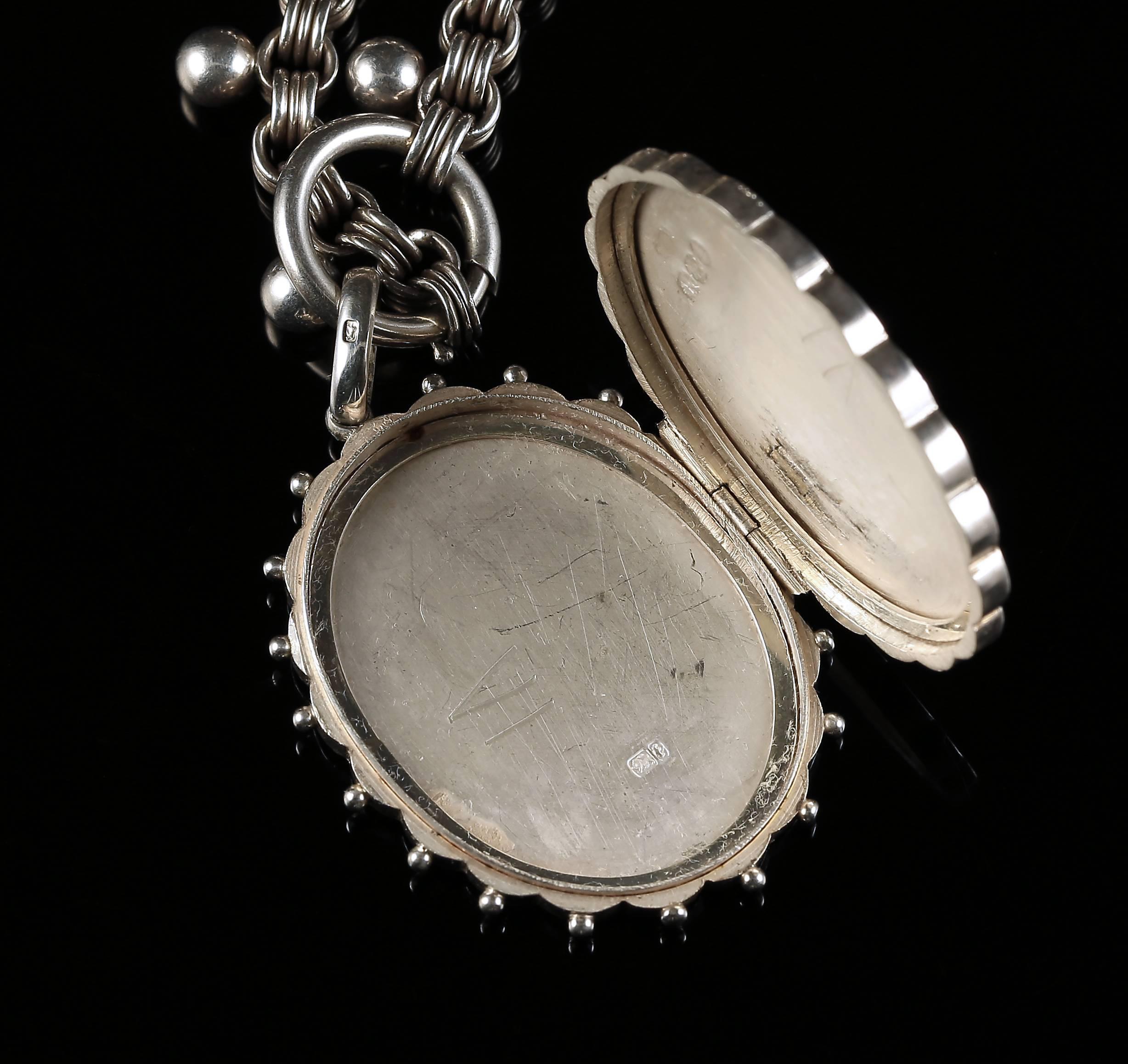 Antique Silver Locket Collar Necklace Dated Birmingham 1880 2