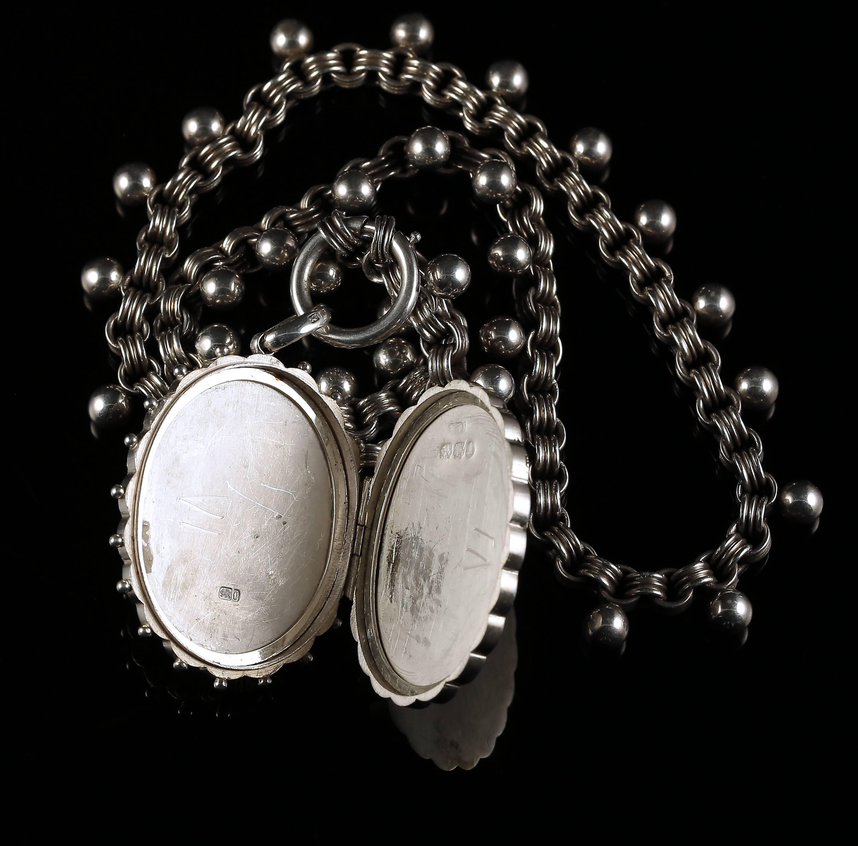 Antique Silver Locket Collar Necklace Dated Birmingham 1880 3