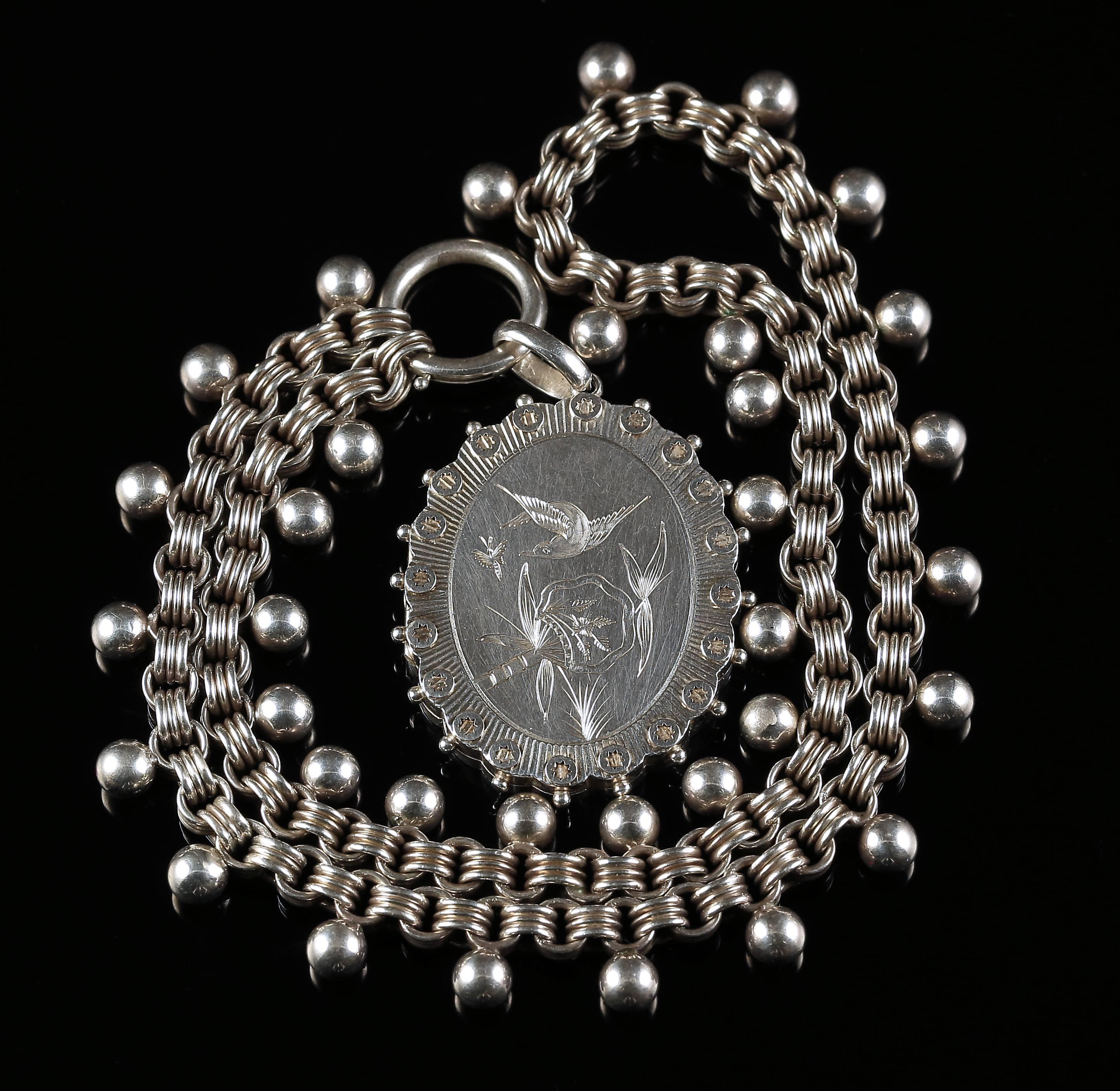 Antique Silver Locket Collar Necklace Dated Birmingham 1880 In Excellent Condition In Lancaster, Lancashire