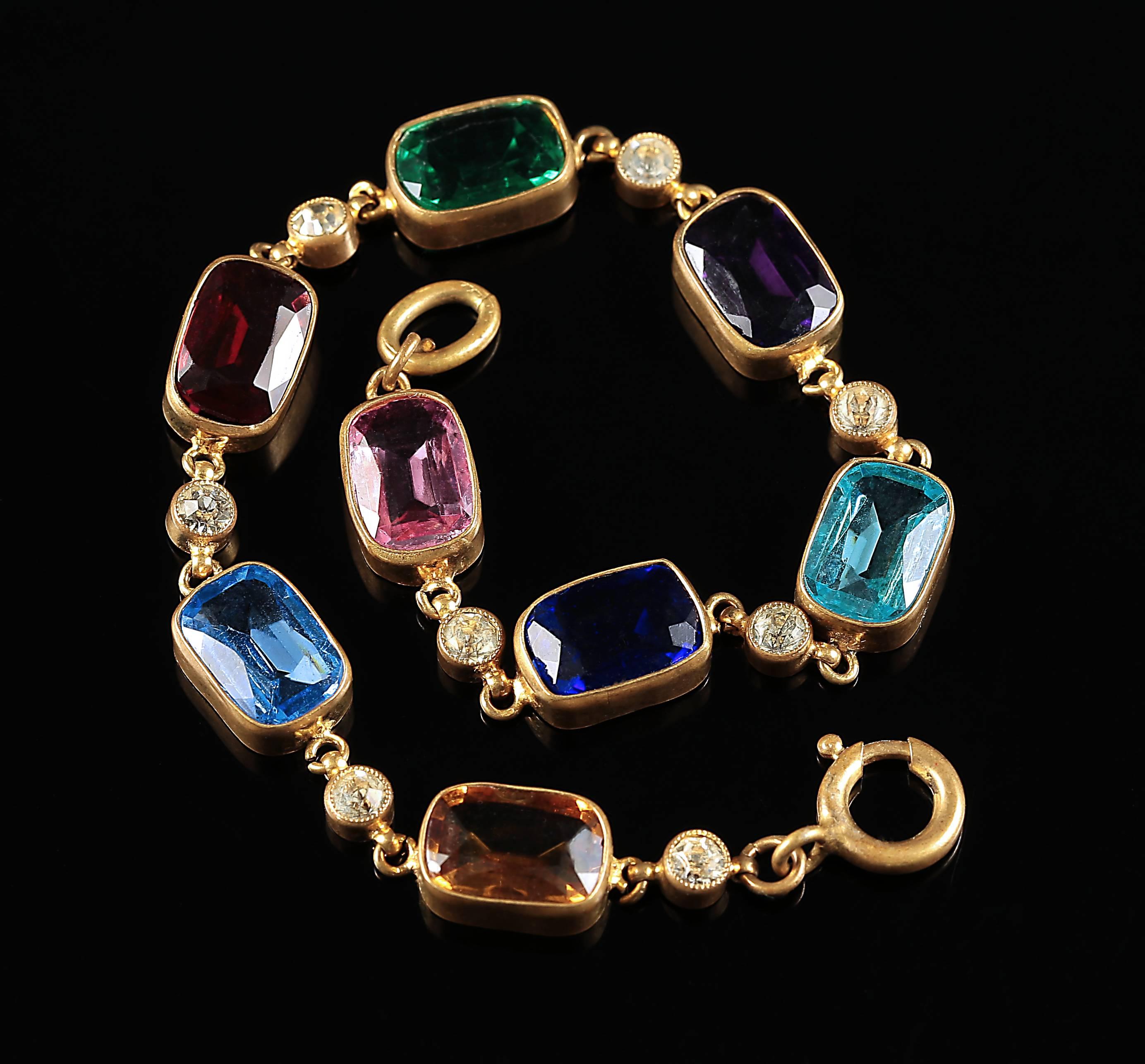 Antique Victorian Paste Multicolored Bracelet, circa 1860 In Excellent Condition In Lancaster, Lancashire