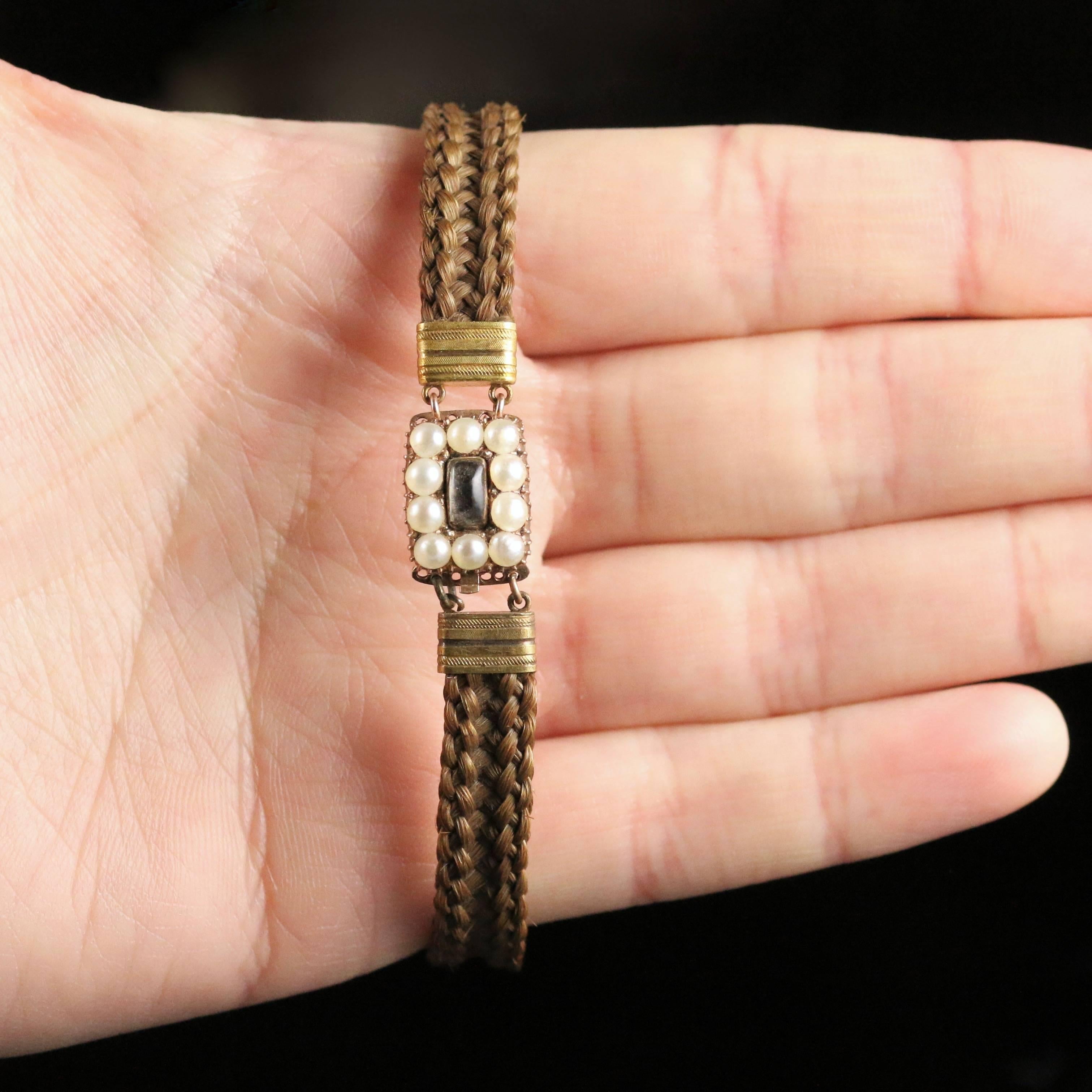 Antique Georgian Gold Mourning Bracelet with Pearl Clasp circa 1800 3