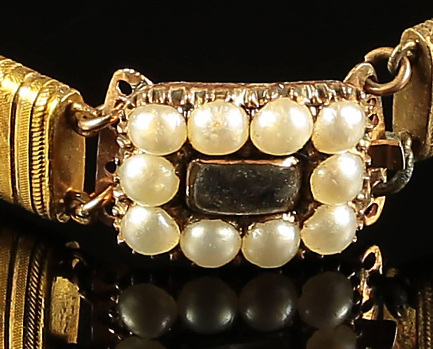 Antique Georgian Gold Mourning Bracelet with Pearl Clasp circa 1800 2