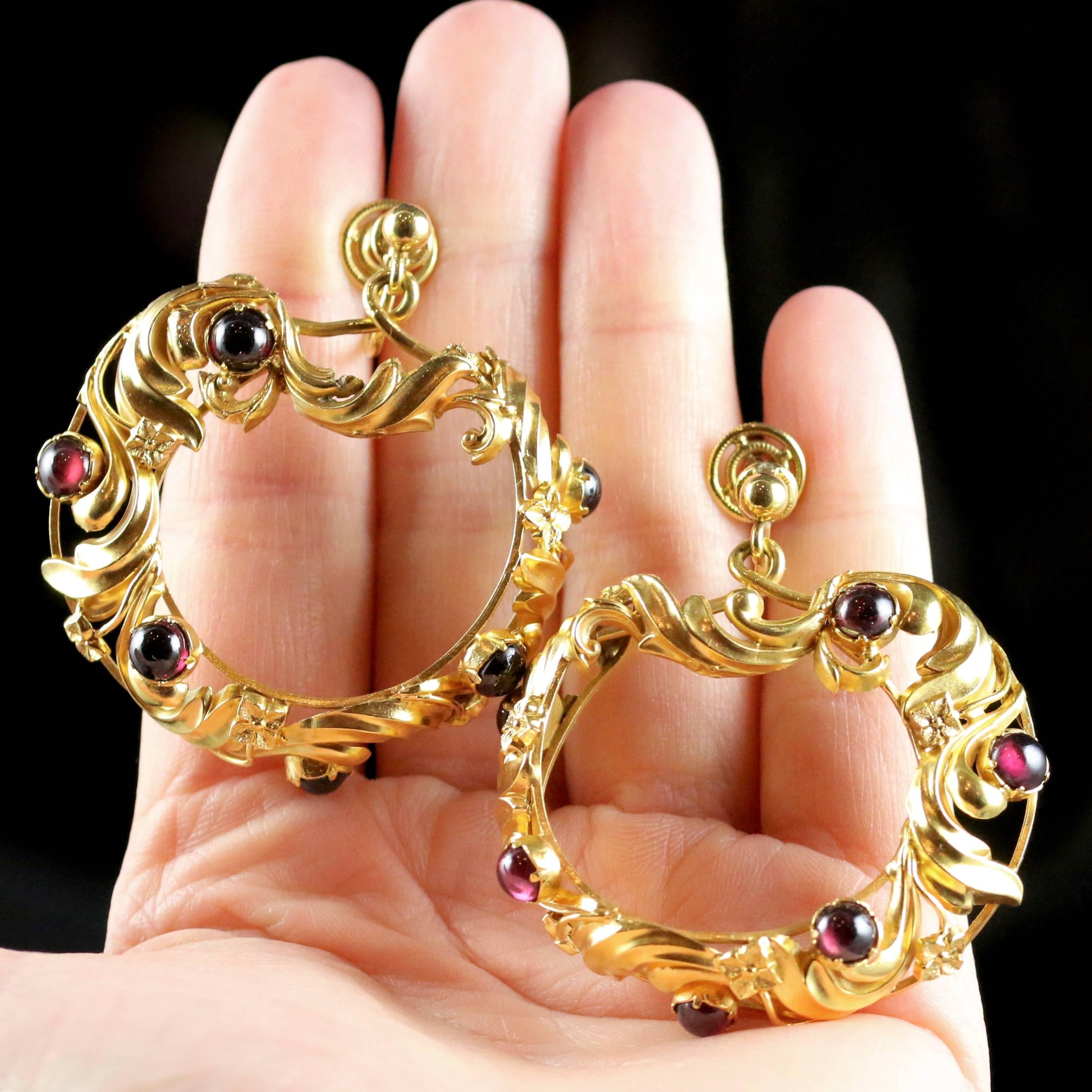 Victorian Garnet Gold Large Screw Fitting Earrings circa 1880 2