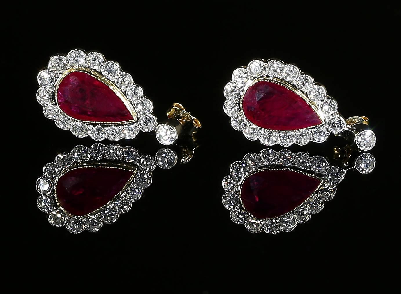 Victorian 8.6 Carat Rubies Diamond Gold Earrings Natural Rubies Full Certification