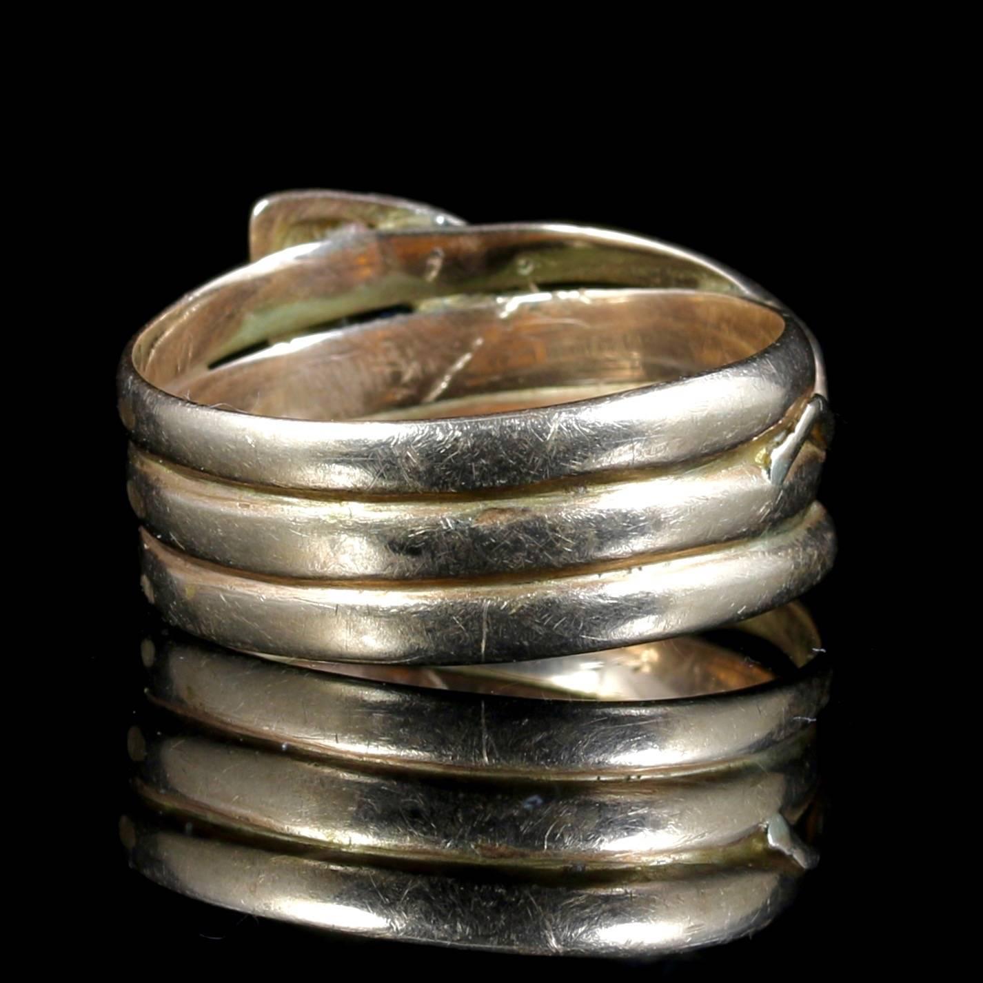 Antique Victorian Almandine Garnet Gold Serpent Ring In Excellent Condition In Lancaster, Lancashire
