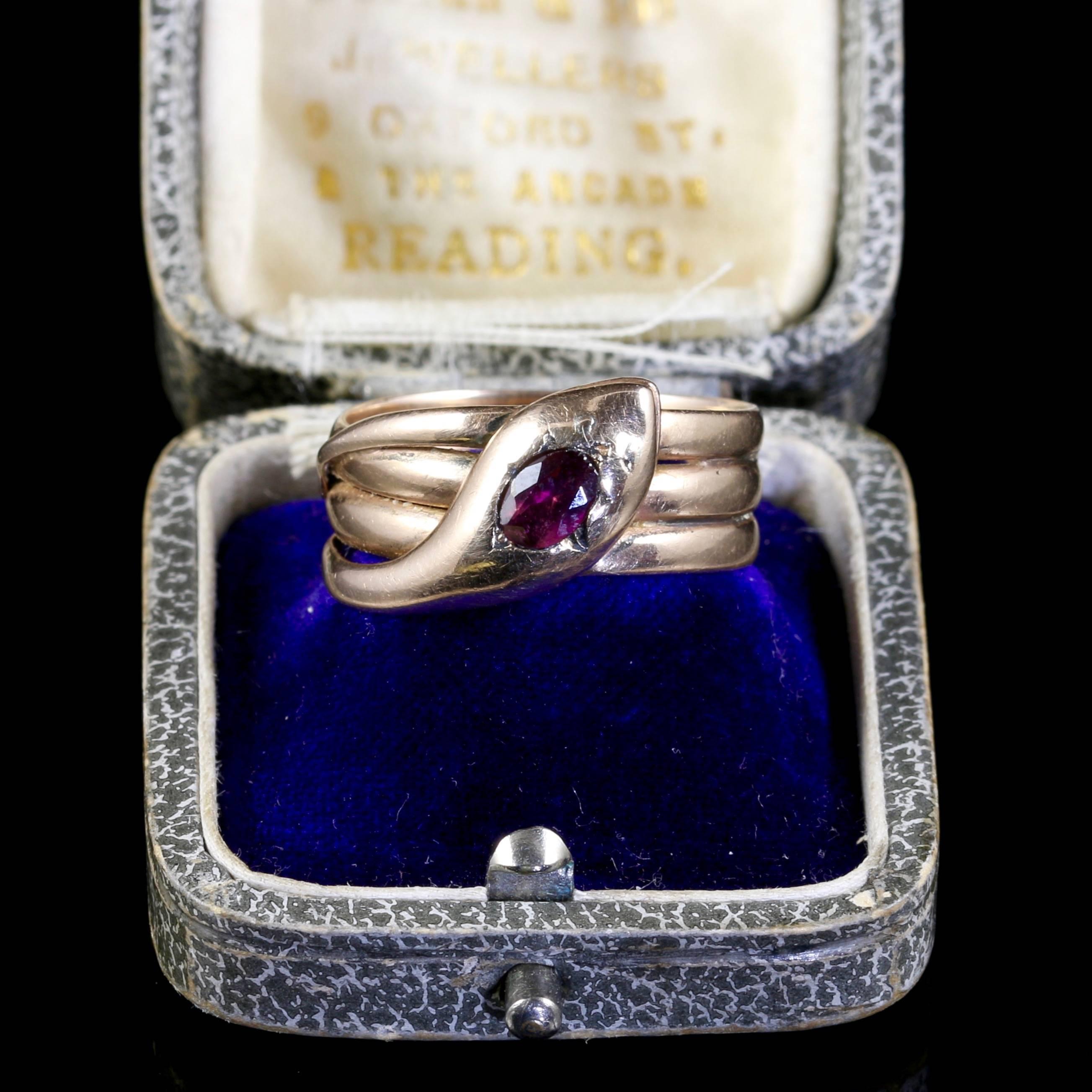 Antique Victorian Almandine Garnet Gold Serpent Ring 3