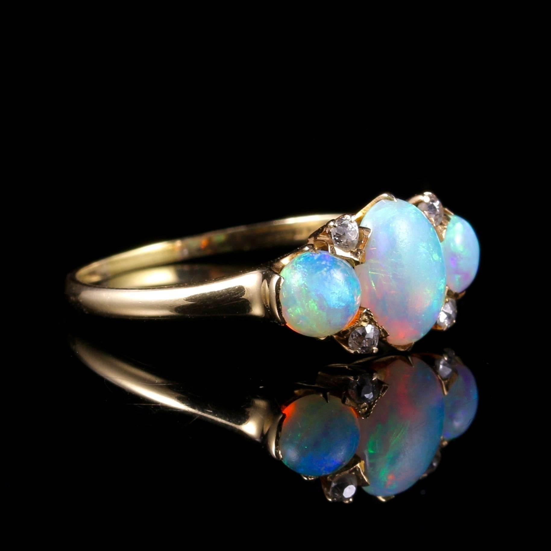 Women's Antique Victorian Opal Diamond Gold Ring, circa 1880