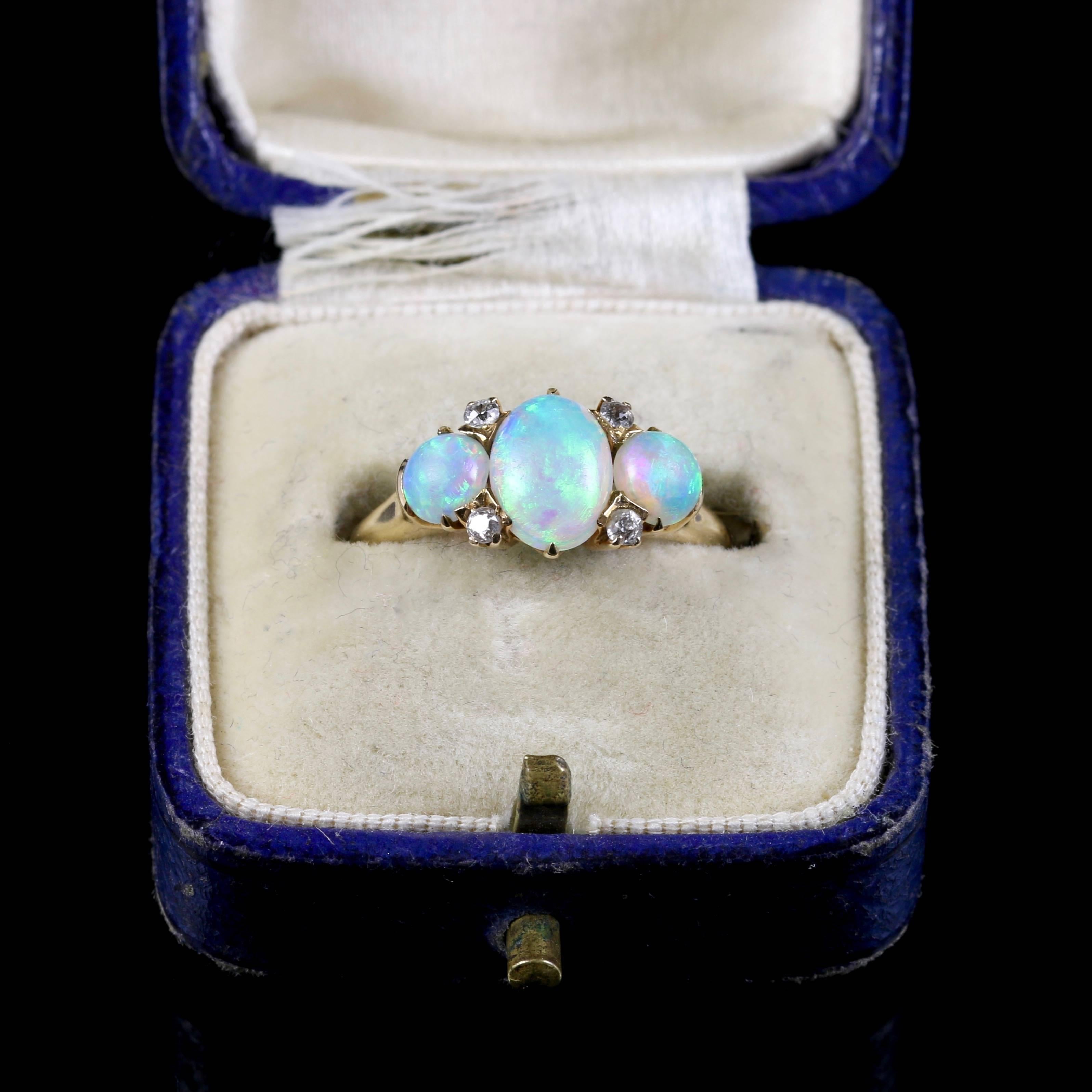 Antique Victorian Opal Diamond Gold Ring, circa 1880 2