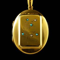 Antique Victorian Turquoise Gold Locket and Necklace