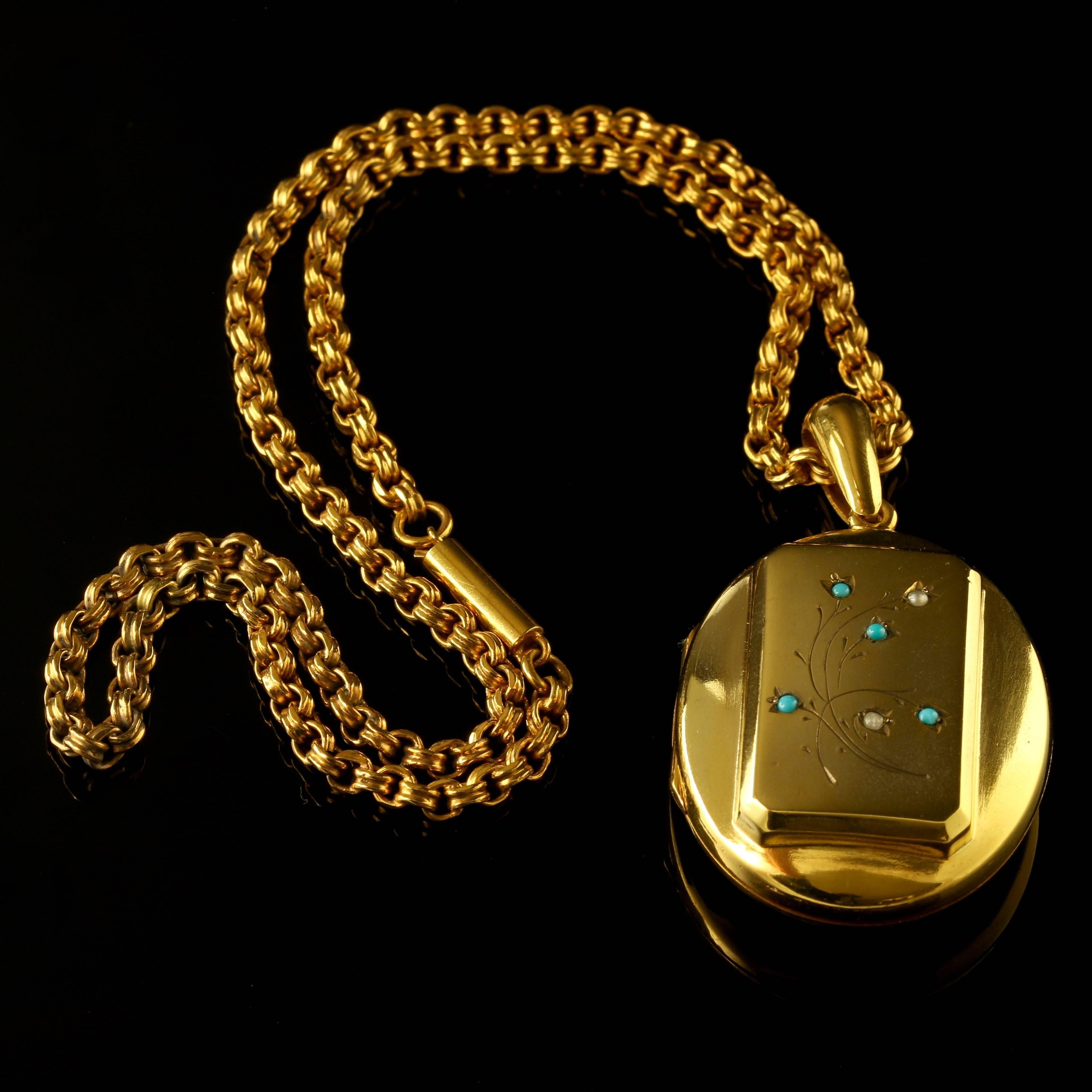 Antique Victorian Turquoise Gold Locket and Necklace 1