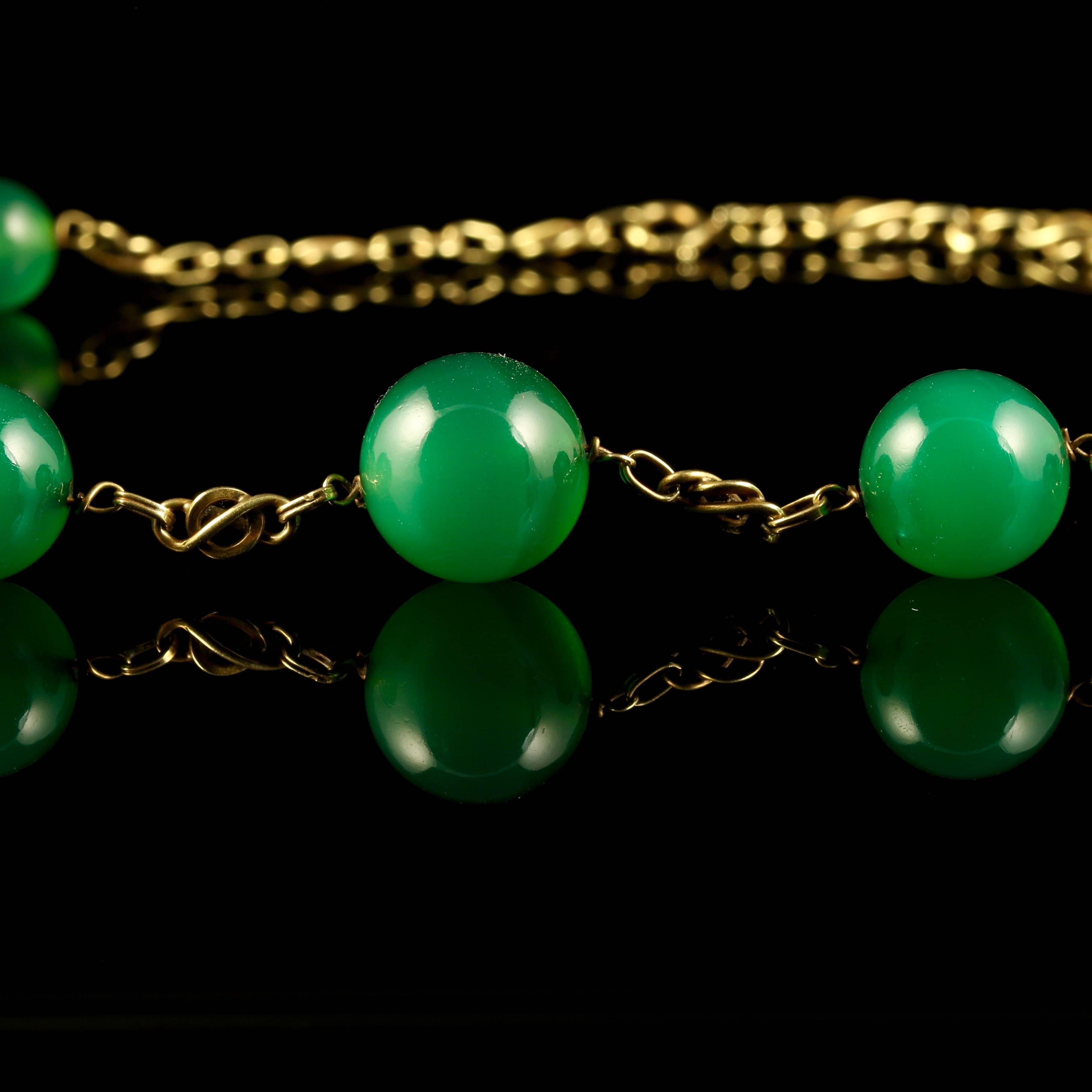 Antique Victorian French Green Quartz Gold Necklace circa 1880  For Sale 1