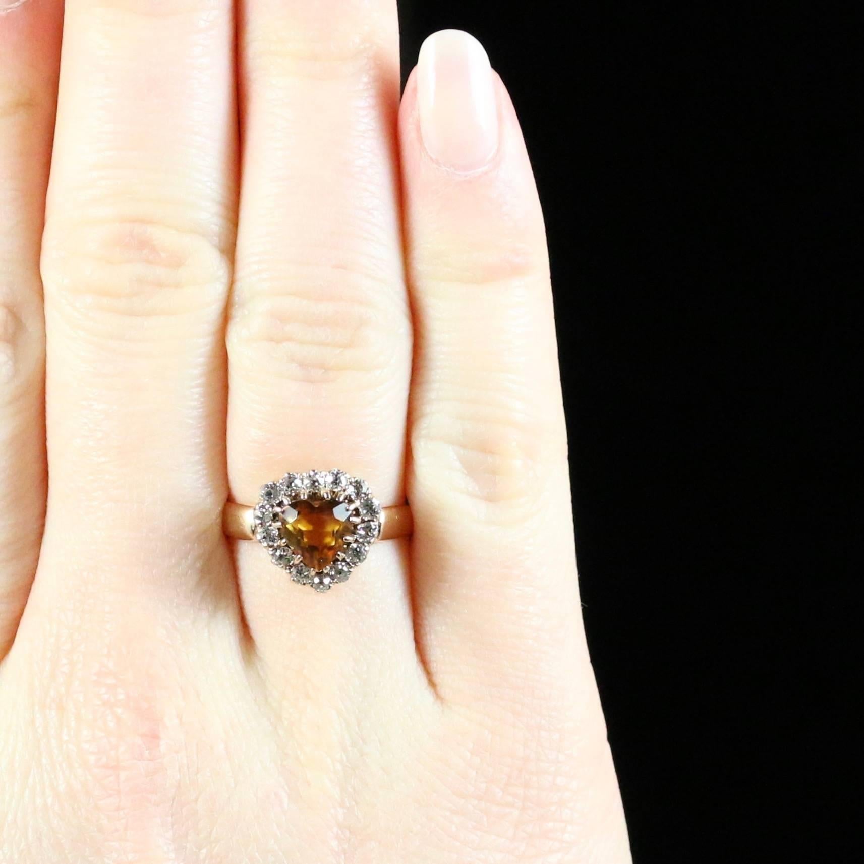 Women's Antique Victorian Citrine Diamond Gold Heart Ring 