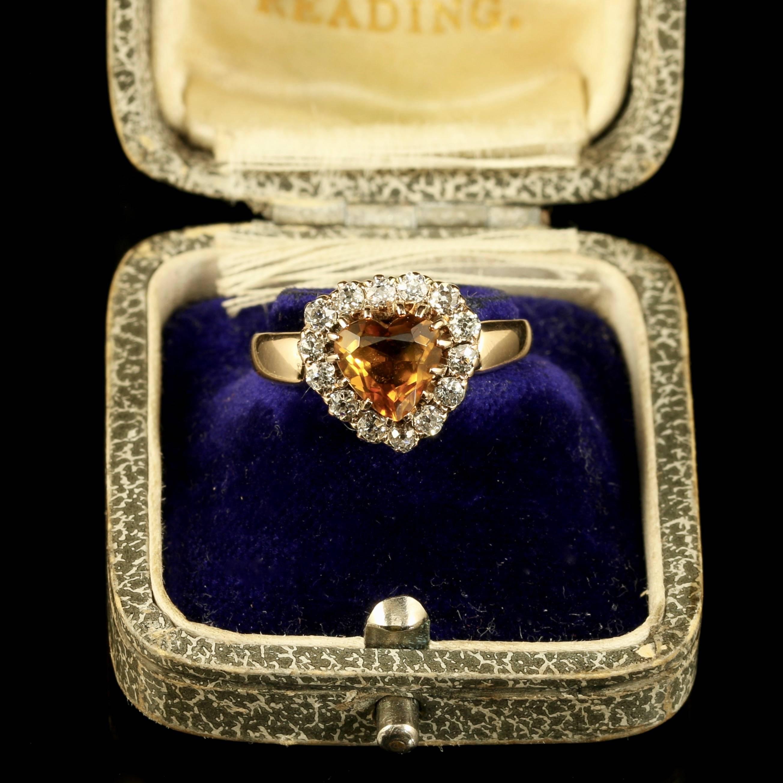 Antique Victorian Citrine Diamond Gold Heart Ring  In Excellent Condition In Lancaster, Lancashire