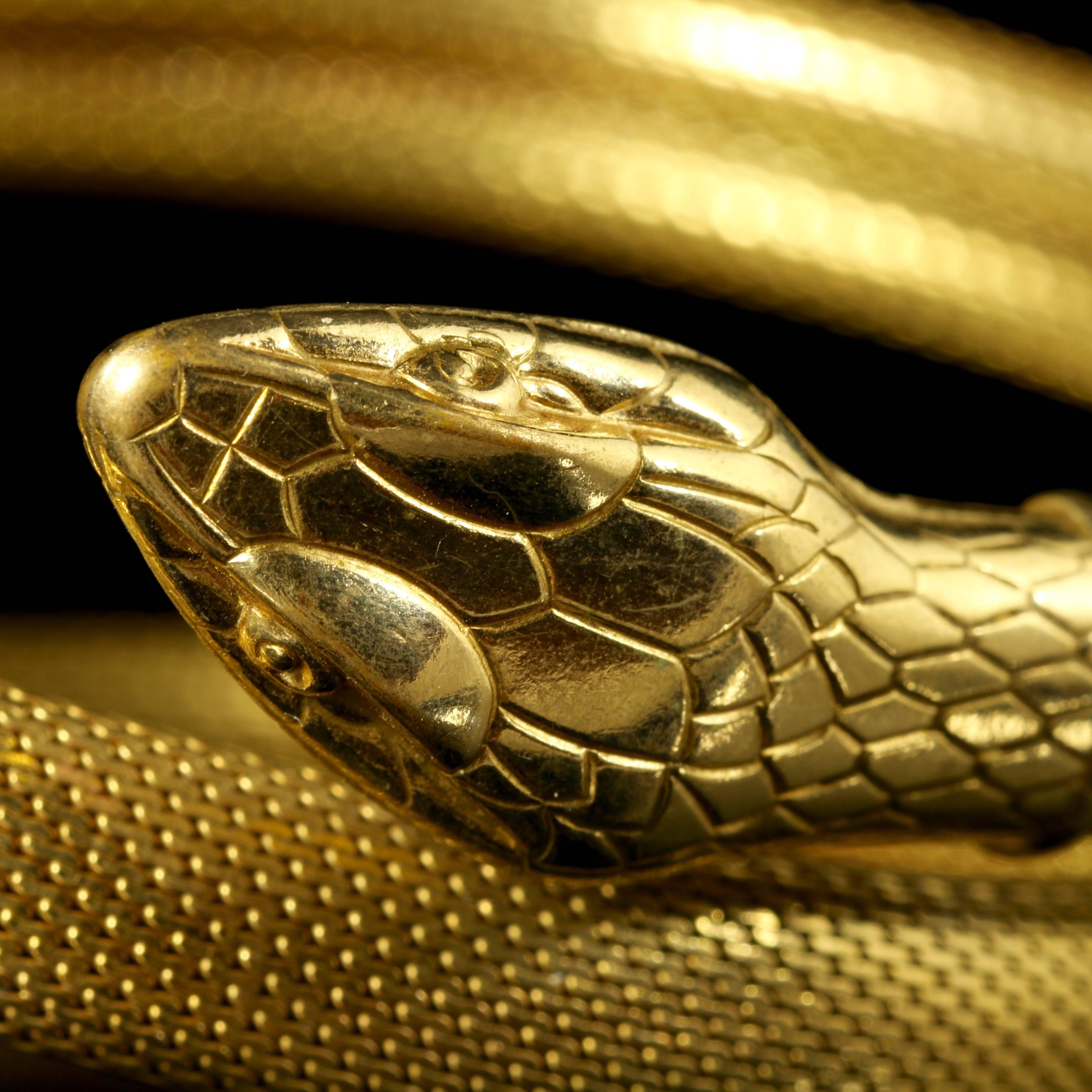 Women's Antique Victorian Serpent Coiled Bangle Bracelet For Sale
