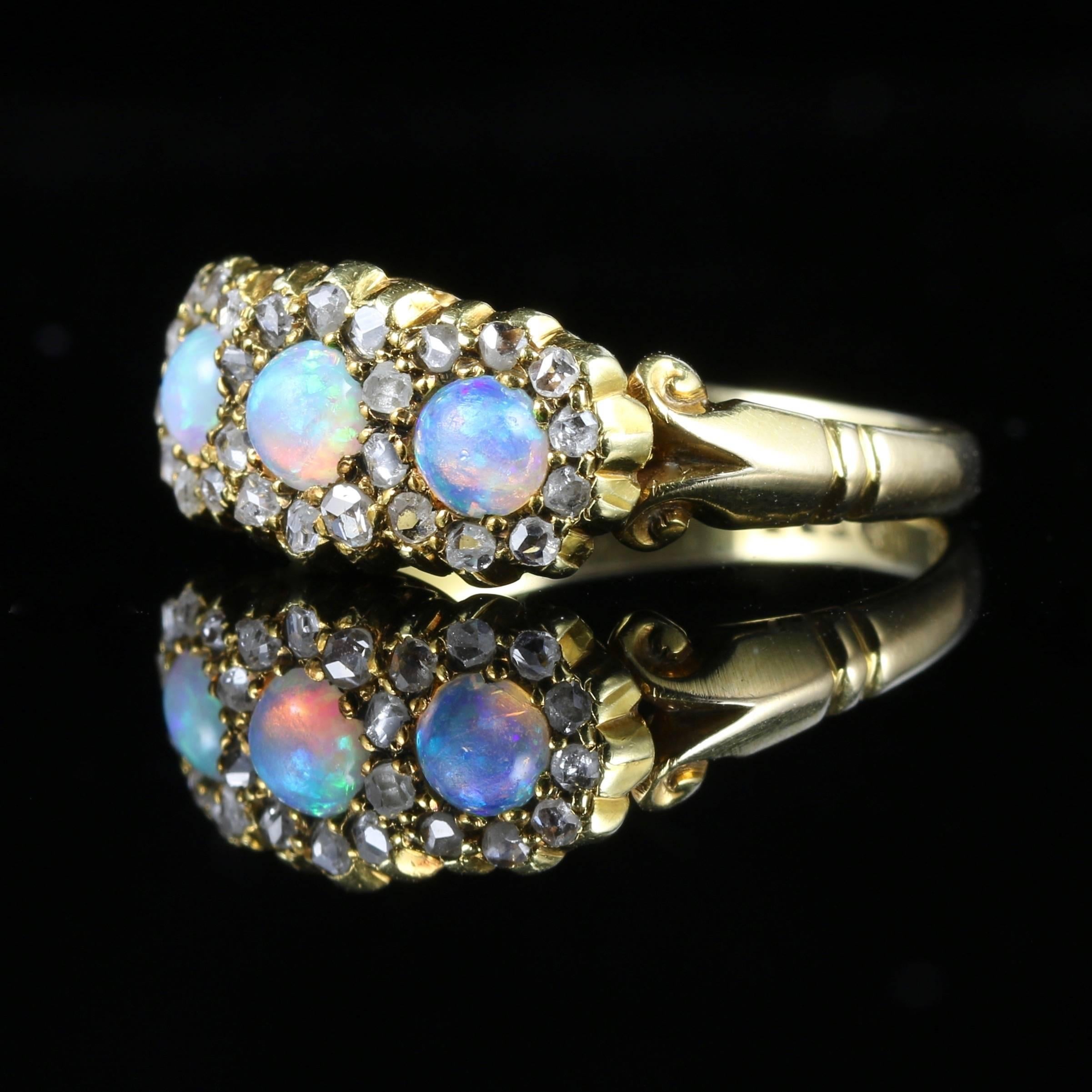 Rose Cut Antique Victorian Opal Diamond Trilogy Ring, circa 1880