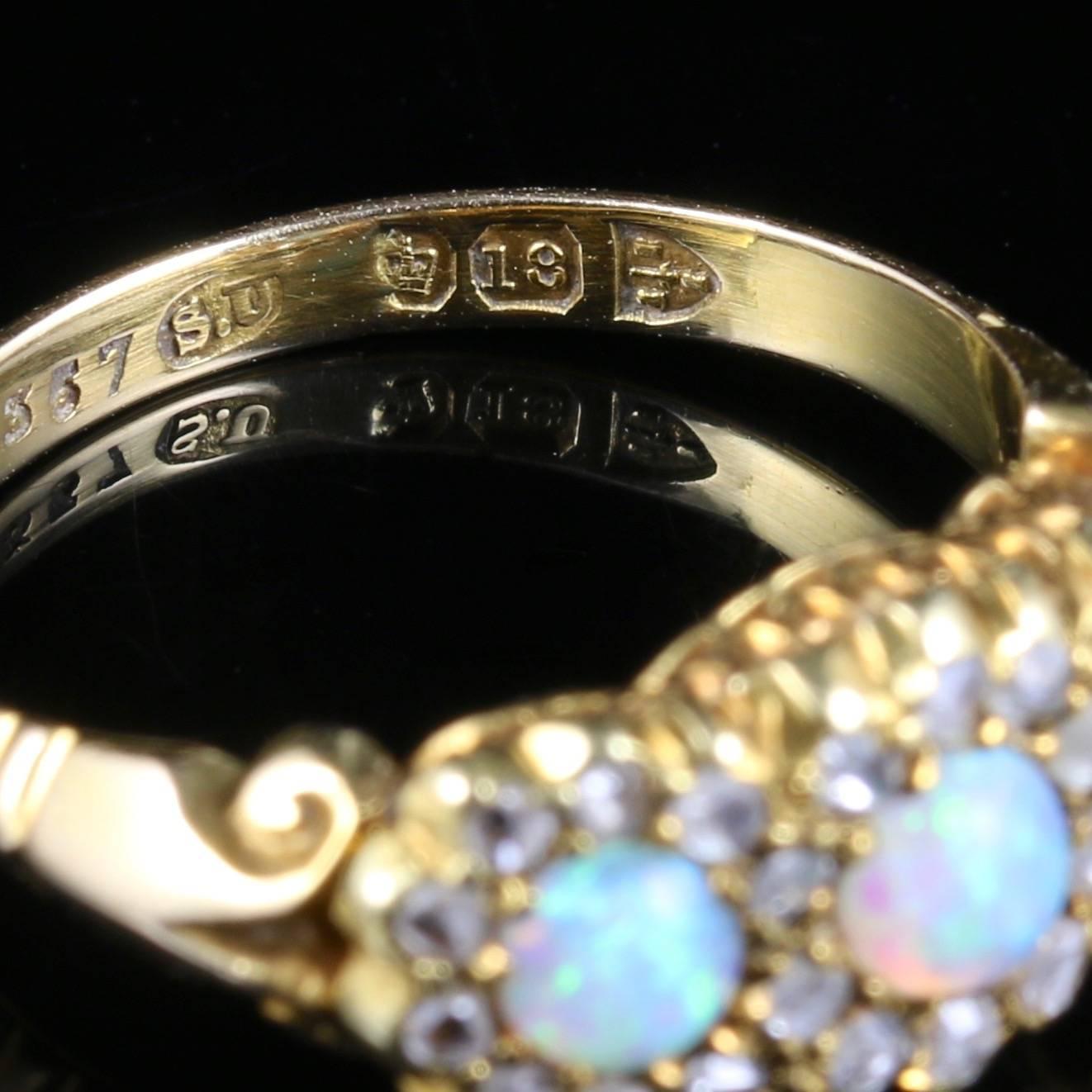 Women's or Men's Antique Victorian Opal Diamond Trilogy Ring, circa 1880