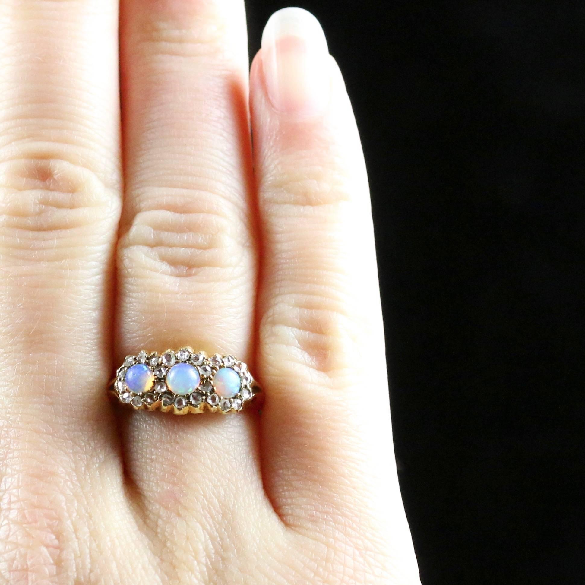 Antique Victorian Opal Diamond Trilogy Ring, circa 1880 4